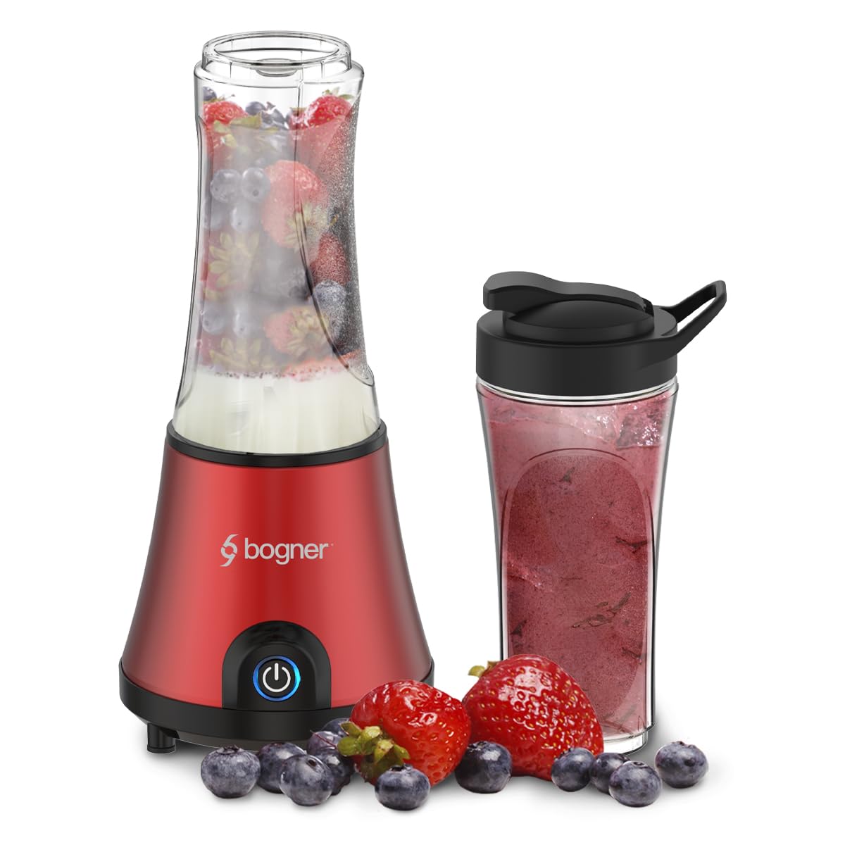 Licuadora Personal Compacta Bogner BPB02 500 W- Para Creaciones Deliciosas, Blender Hielo 4 Cuchillas, Vasos de 600 ml de Tritán con Tapa, Cuchillas Desmontables Acero Inoxidable.