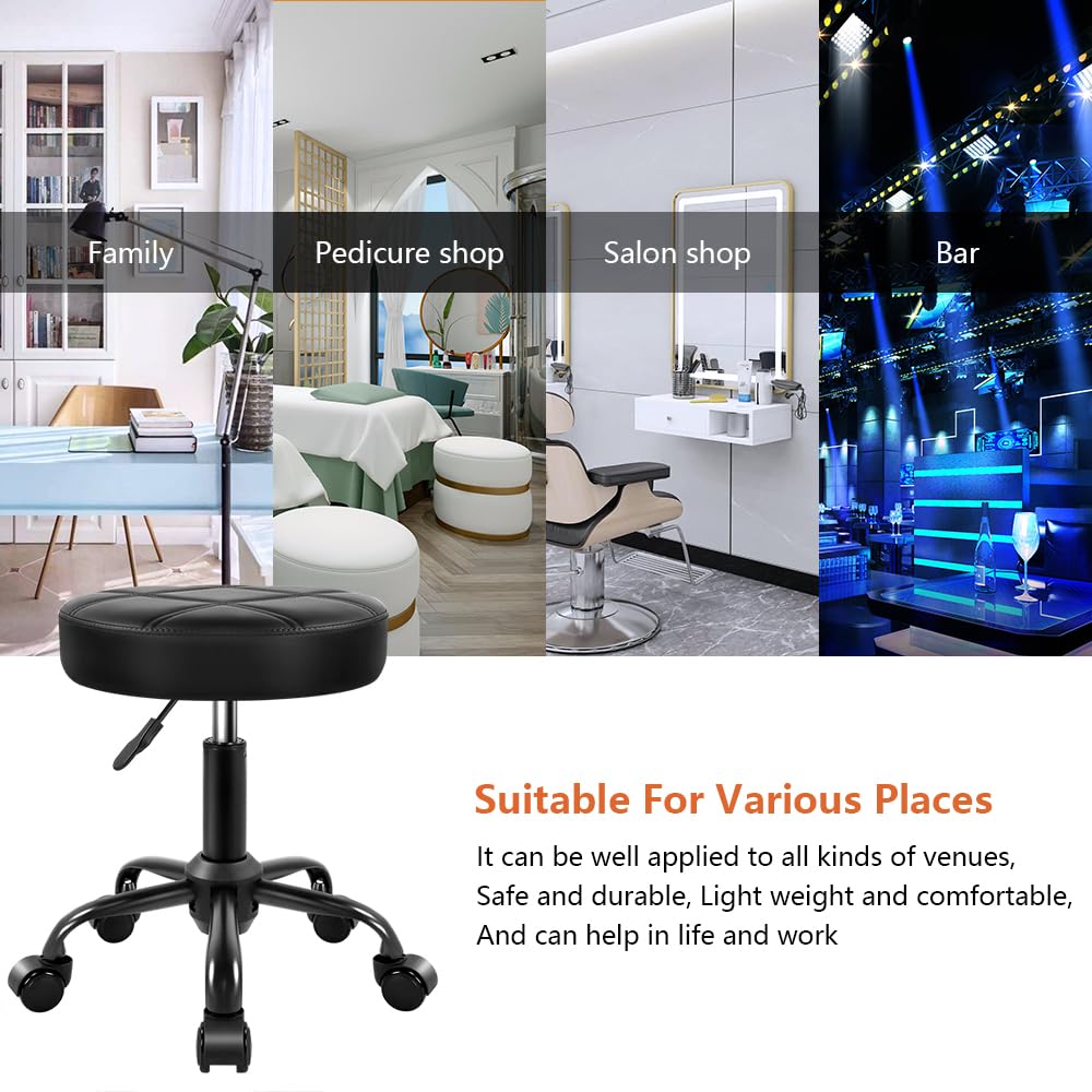 KKTONER - Taburete rodante de piel sintética con altura ajustable y silla de ruedas, para salón, spa, dibujo pequeño (negro)