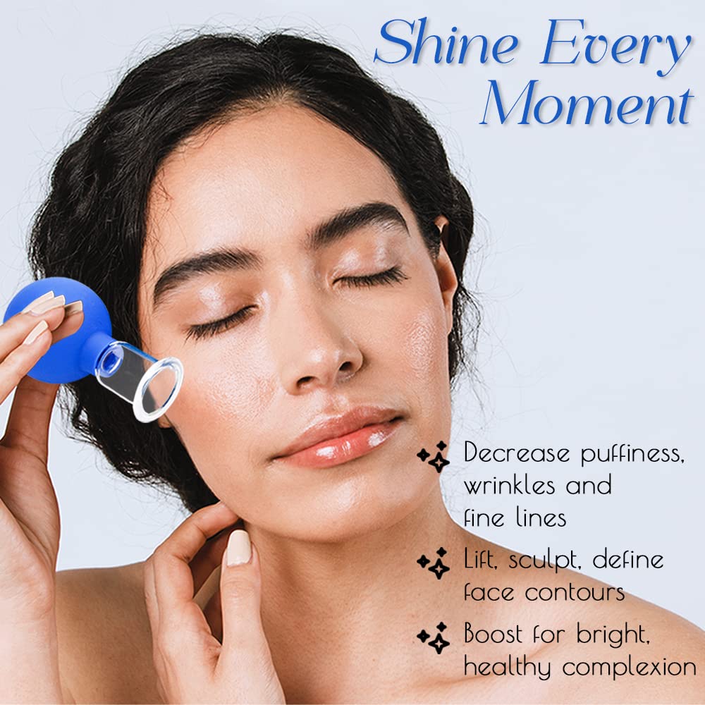 Juego de 4 vasos faciales de cristal, succión al vacío de silicona, terapia de masaje con ventosas, un kit para piel anticelulítica, antiarrugas y al instante sin edad, para ojos, cara y cuerpo