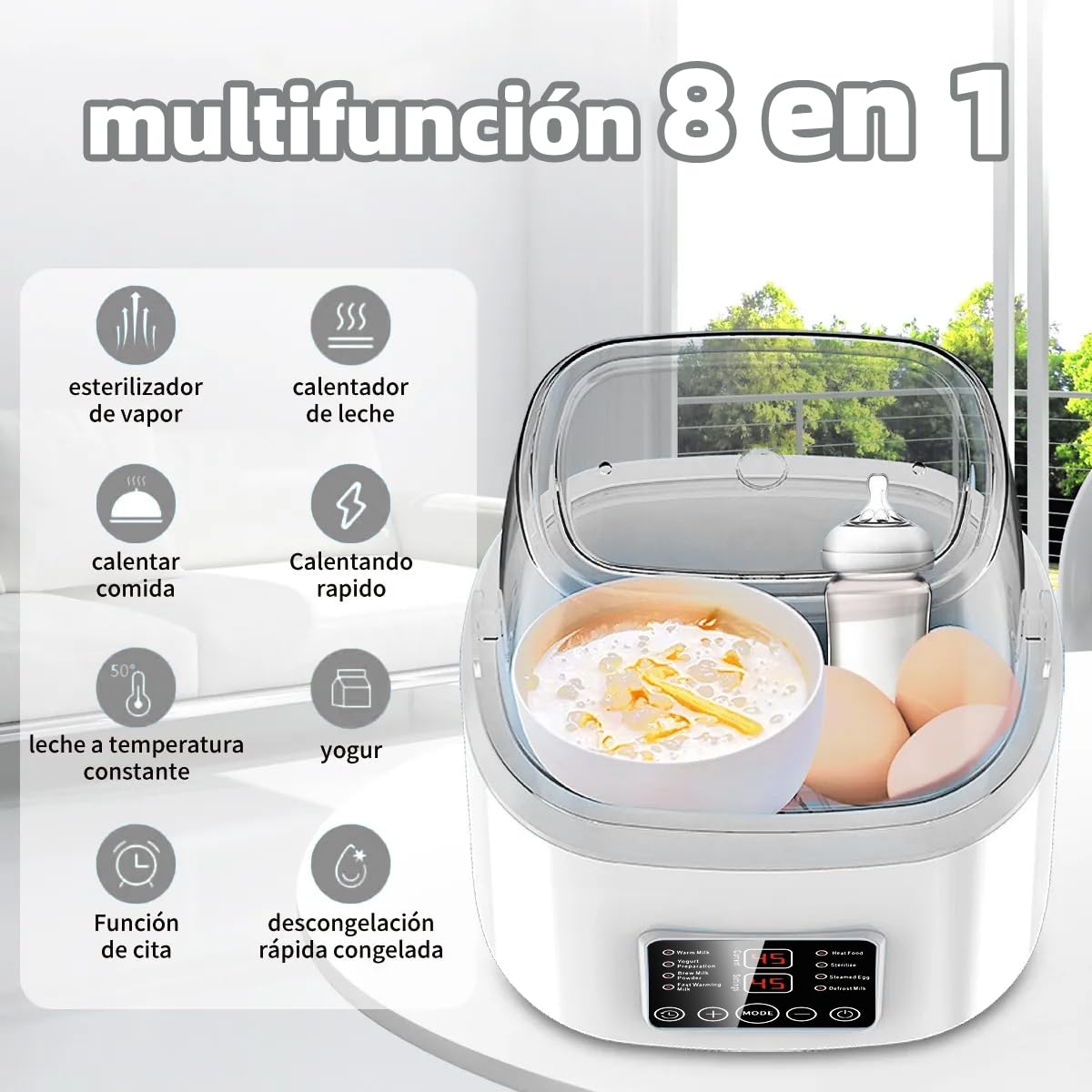 EEBOU Calentador de Biberones Esterilizador Multifuncional 8 en 1 [Modelo Mejorado de 2026], Apto para 4 Biberones, Calentador de Biberones Portatil Modo Constante de 24H, Sin BPA (Gris)