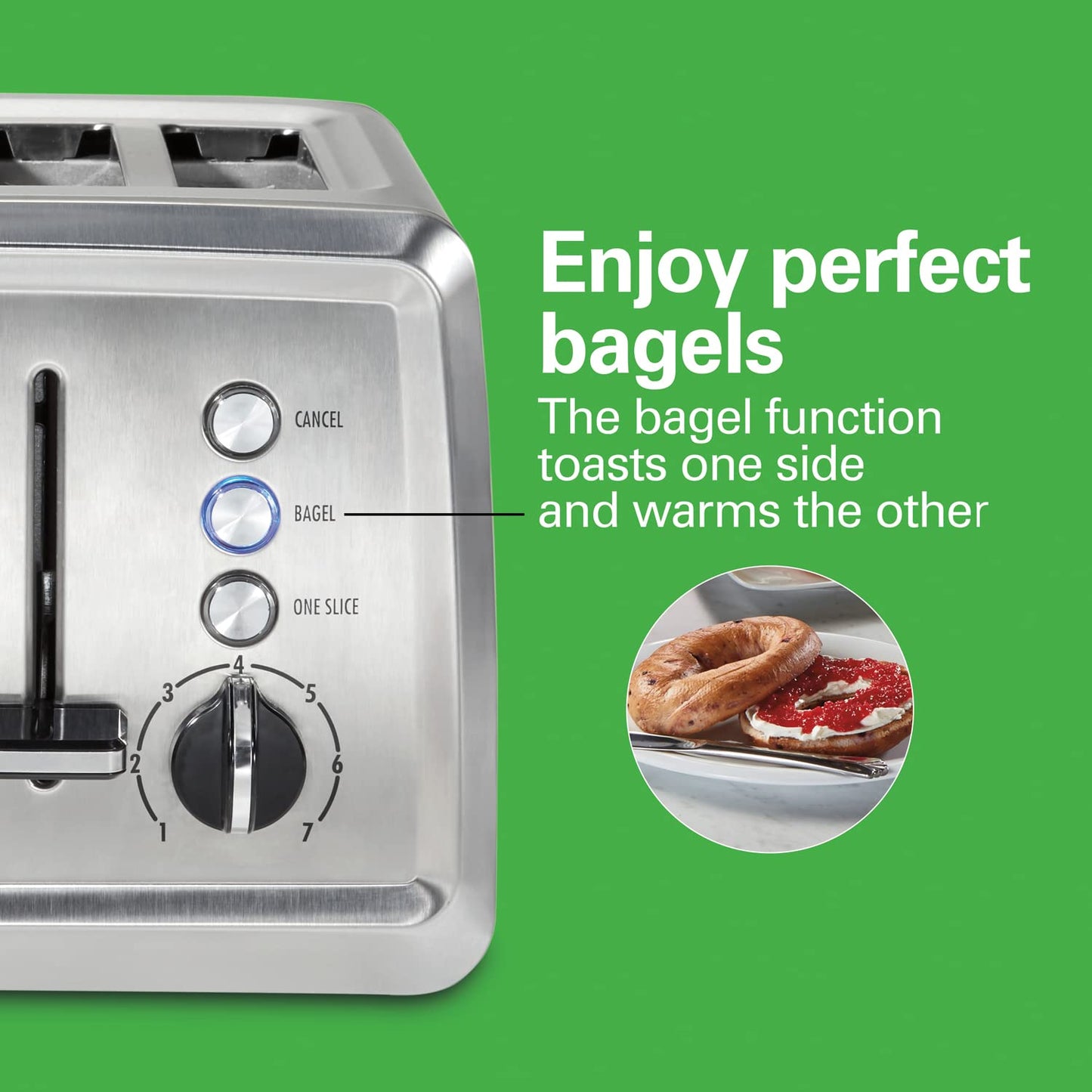 Hamilton Beach tostador de 4 rebanadas con ranuras extra anchas, ajuste de bagel, refuerzo de tostadas, bandeja de migas deslizable, cierre automático y botón de cancelación, acero inoxidable (24798)
