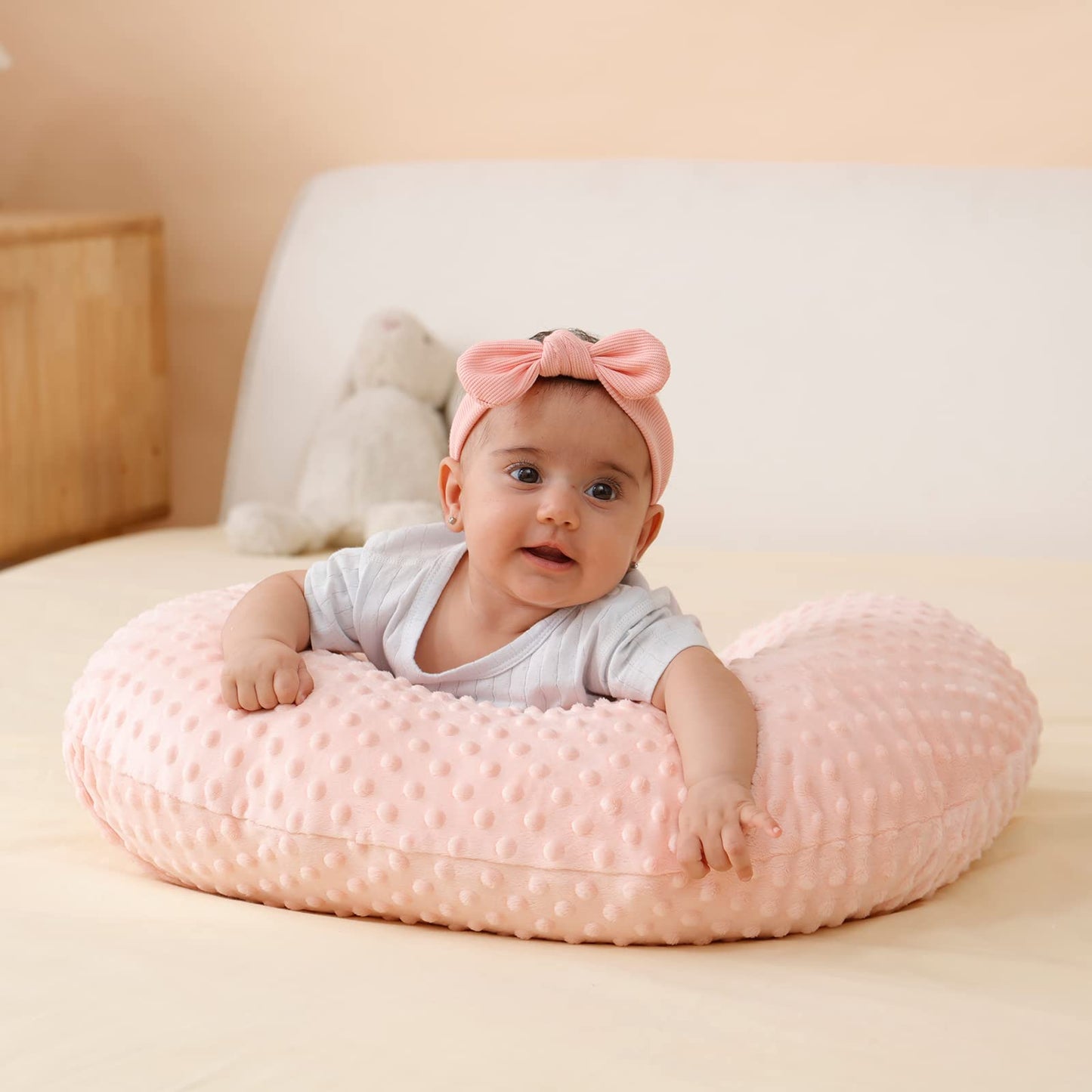 QUENESS Almohada y posicionador para lactancia, para alimentación con pecho y biberón, soporte para sentarse del bebé con cubierta ultra suave removible, soporte para tiempo boca abajo para bebés