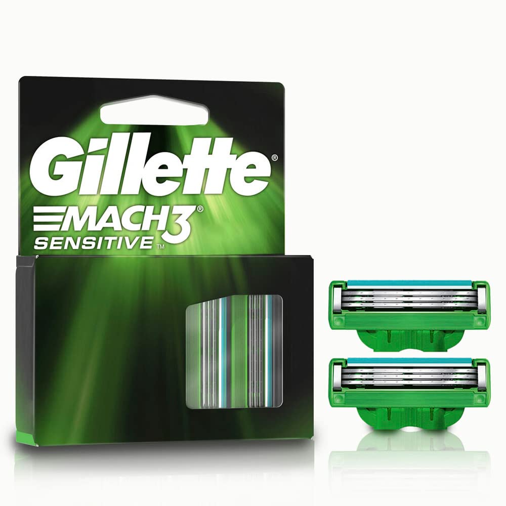 GILLETTE Mach3 Sensitive, Cartucho de Rastrillo para Afeitar, 2 Repuestos con Aloe & 3 Hojas para Rasurar, Rastrillo para Hombre con Piel Sensible
