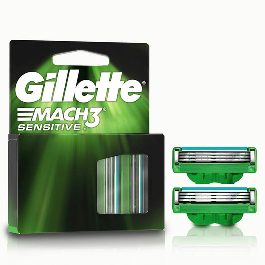 GILLETTE Mach3 Sensitive, Cartucho de Rastrillo para Afeitar, 2 Repuestos con Aloe & 3 Hojas para Rasurar, Rastrillo para Hombre con Piel Sensible
