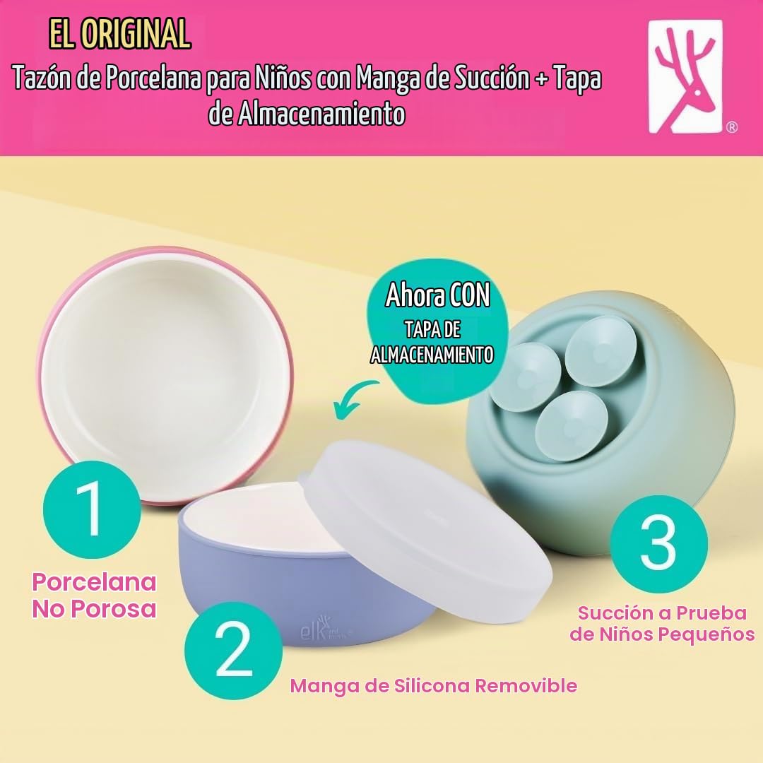 Elk and Friends - Cuencos con ventosa de porcelana para niños y niños