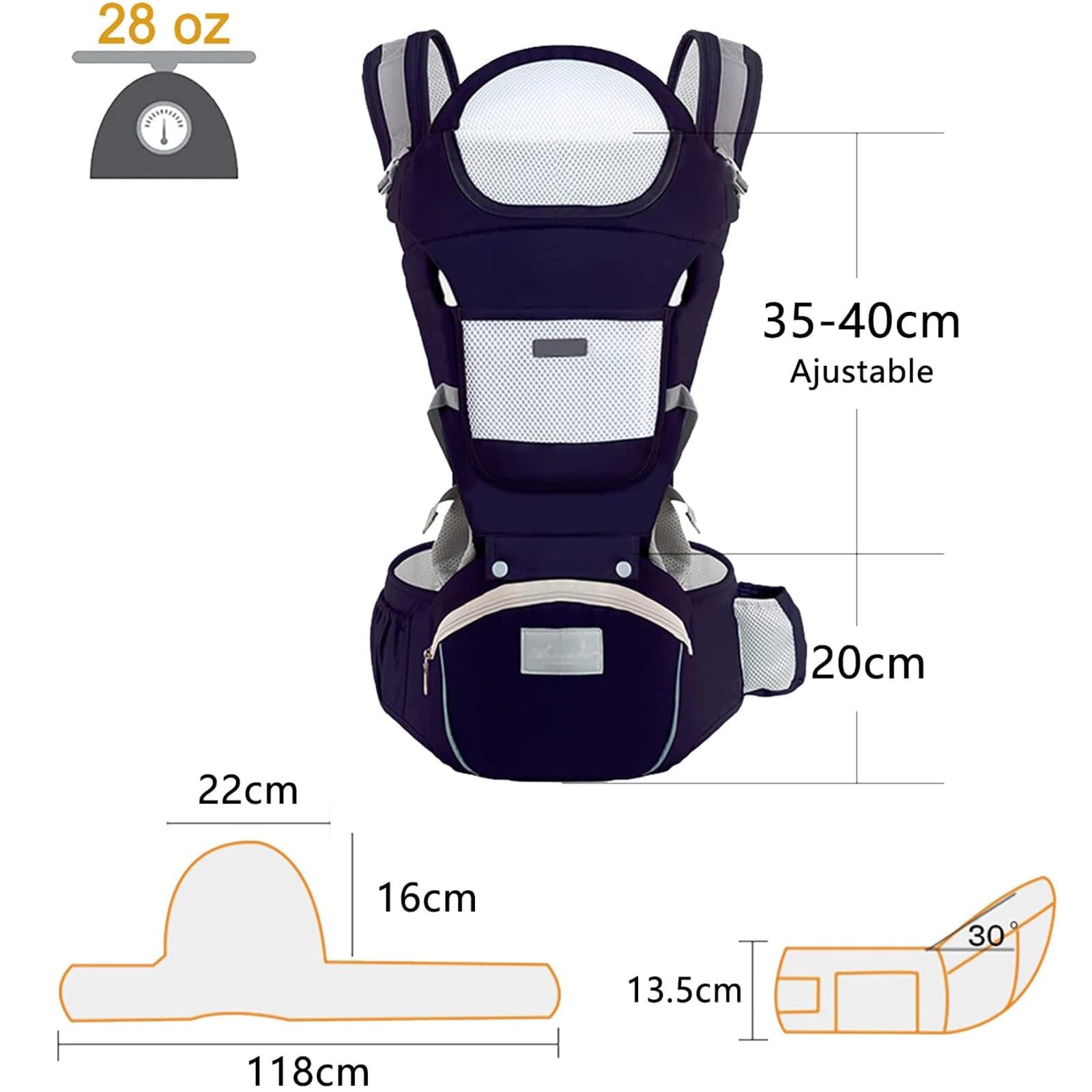 Cangurera para Bebe Ergonómica - Mochila Portabebé con Asiento de Cadera y Diseño Transpirable, Ajustable y Multifuncional para Recién Nacidos y Niños Pequeños - Soporta Hasta 30 kg