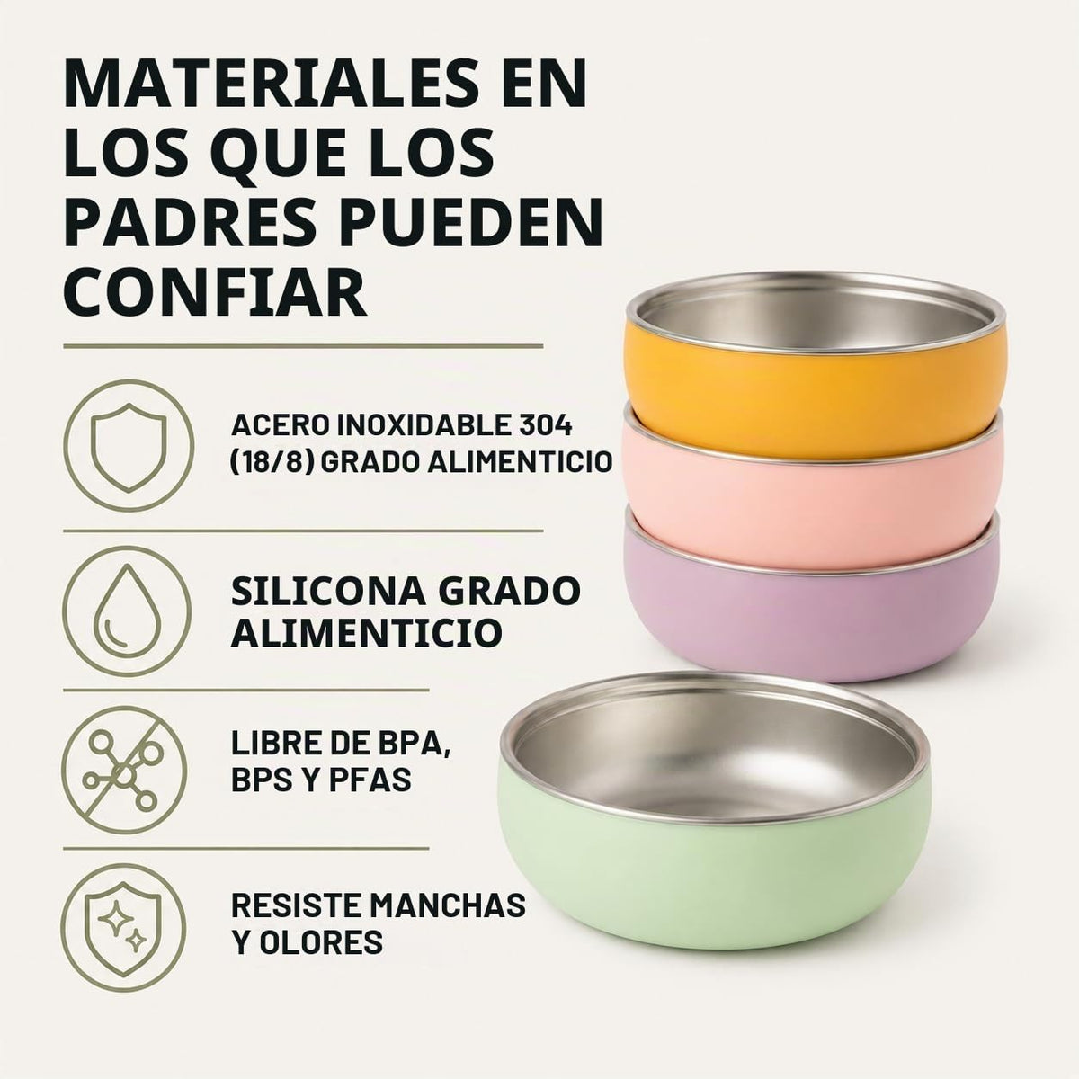 Monkey Proof - tazón para niños de acero inoxidable no tóxico de 5 pulgadas con carcasa de silicona antideslizante, (juego de 4 tazones) irrompible, sin desorden para bebés, niños pequeños, sin BPA