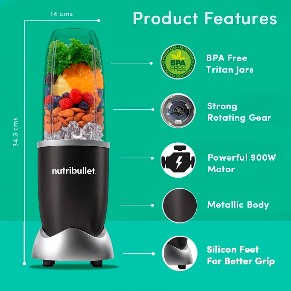 Nutribullet Licuadora Electrica, Picadora Pro 900 Watts 32Oz Mod. RNB9-0401 RENOVADA (NEGRO CON GRIS)