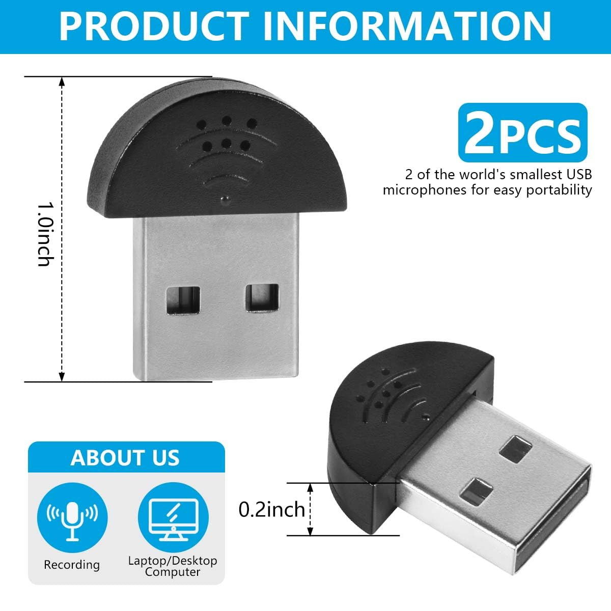 igoolee 2 Pcs USB 2.0 Mini Micrófono, grabación de portátil PC de computadora/plug and play para Skype, MSN, Yahoo, YouTube, Google búsqueda por voz y juegos