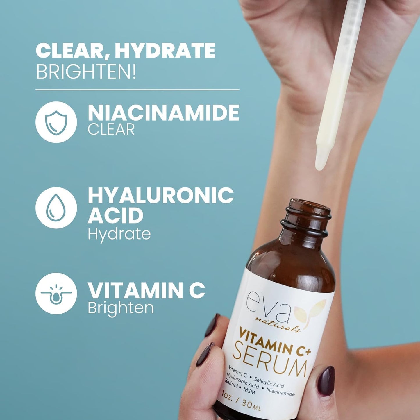 Vitamin C Serum Plus 2% Retinol, 3.5% Niacinamide, 5% Hyaluronic Acid, 2% Salicylic Acid, 10% MSM, 20% Vitamin C - Skin Clearing Serum - Anti-Aging Skin Repair, Supercharged Face Serum (1 oz)