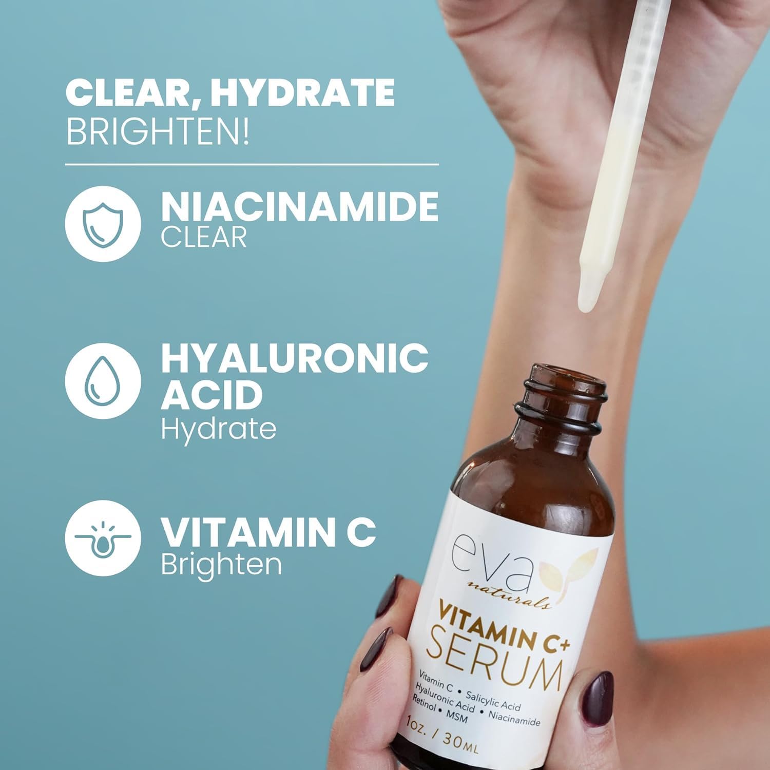 Vitamin C Serum Plus 2% Retinol, 3.5% Niacinamide, 5% Hyaluronic Acid, 2% Salicylic Acid, 10% MSM, 20% Vitamin C - Skin Clearing Serum - Anti-Aging Skin Repair, Supercharged Face Serum (1 oz)