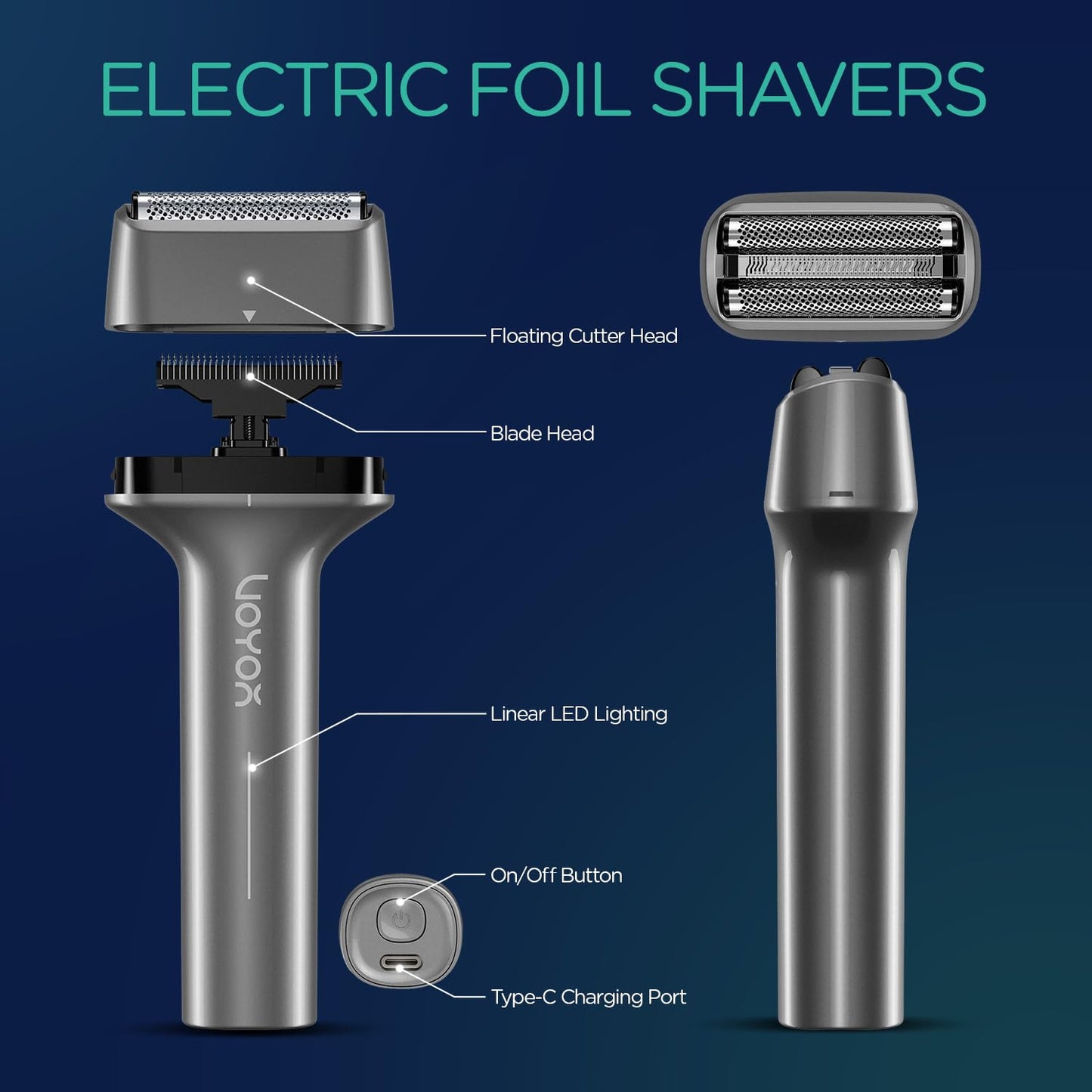 VOYOR - Maquinilla de afeitar eléctrica para hombres, recargable, con pantalla LCD, húmedo y seco, IPX6, impermeable, seguro, flotante, cabezal cortador, de 3 hojas, no raya, ligera, afeitadora de