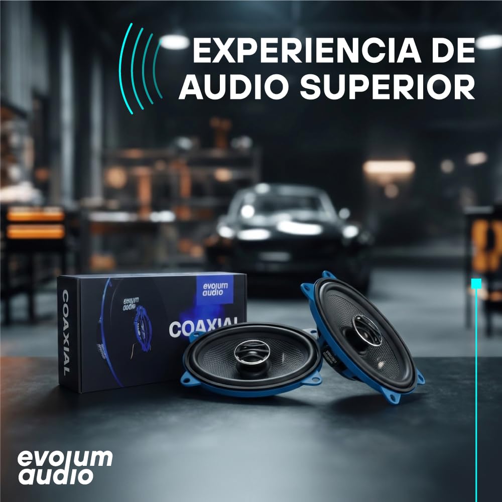Evolum Audio - Kit Bocinas 2 Vías - Sonido Claro y Potente - Potencia RMS de 100 W - Gran Volumen y Claridad sin Distorsión - Fácil Instalación & Amplia Compatibilidad - Modelo Coaxial (4x6 in)