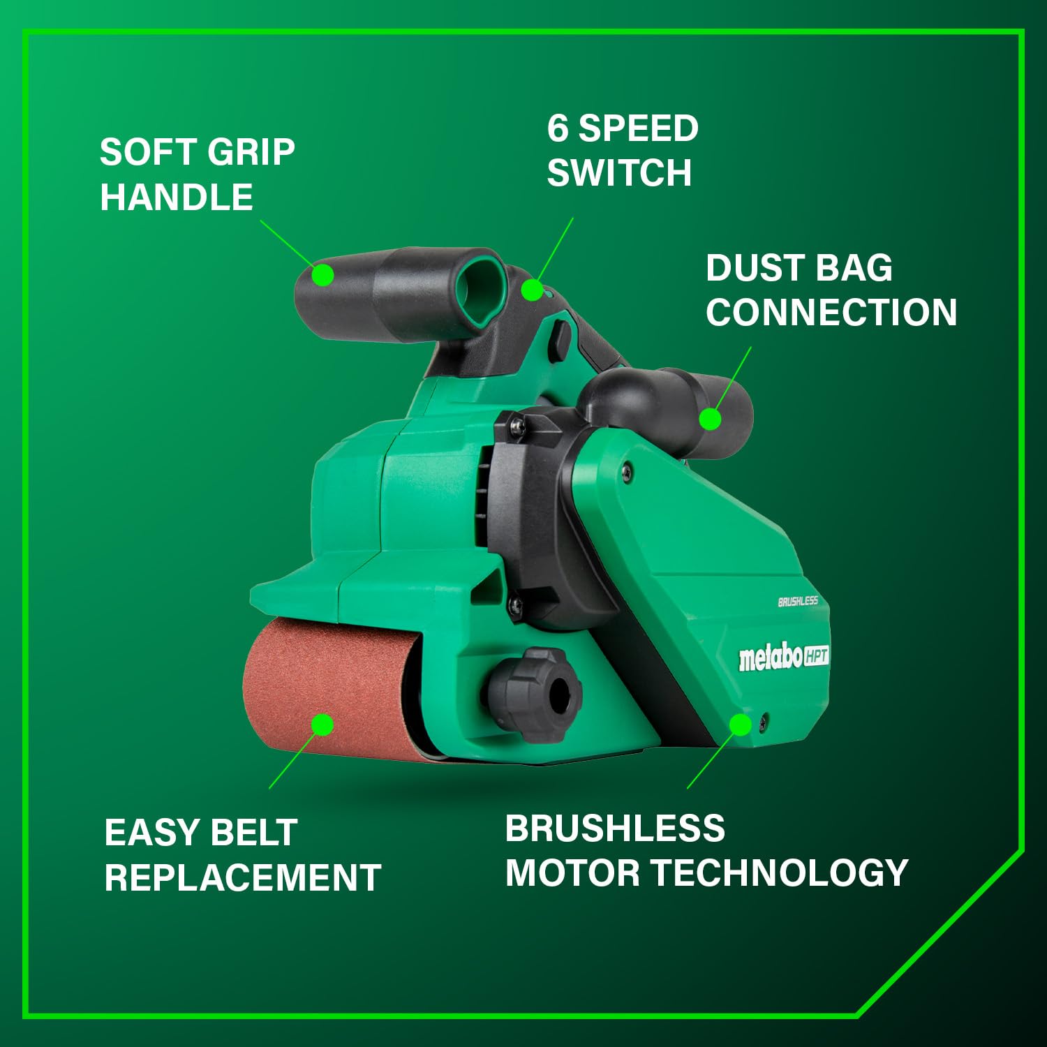 Metabo HPT - Lijadora de correa inalámbrica MultiVolt de 36 V sin escobillas de 3 x 21 pulgadas, kit de lijadora eléctrica, velocidad variable, modo automático, compatible con batería Metabo HPT de 18