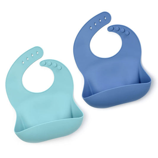 Baberos Silicona PrimaStella Azul Suave y Ajustable para Bebé y Niños Pequeños Sin BPA