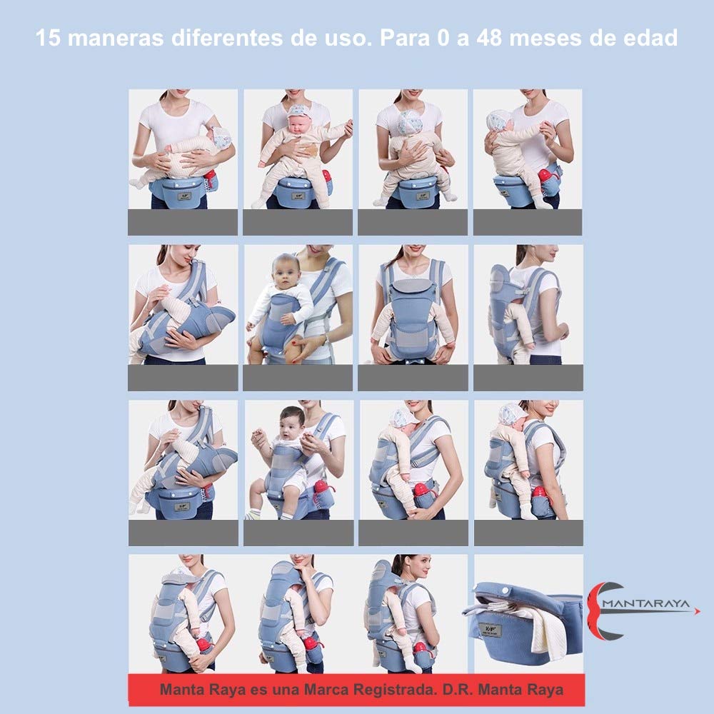 Manta Raya Porta Bebés Cangurera con Cinturon porta objetos Removible Súper Versátil (Negro)