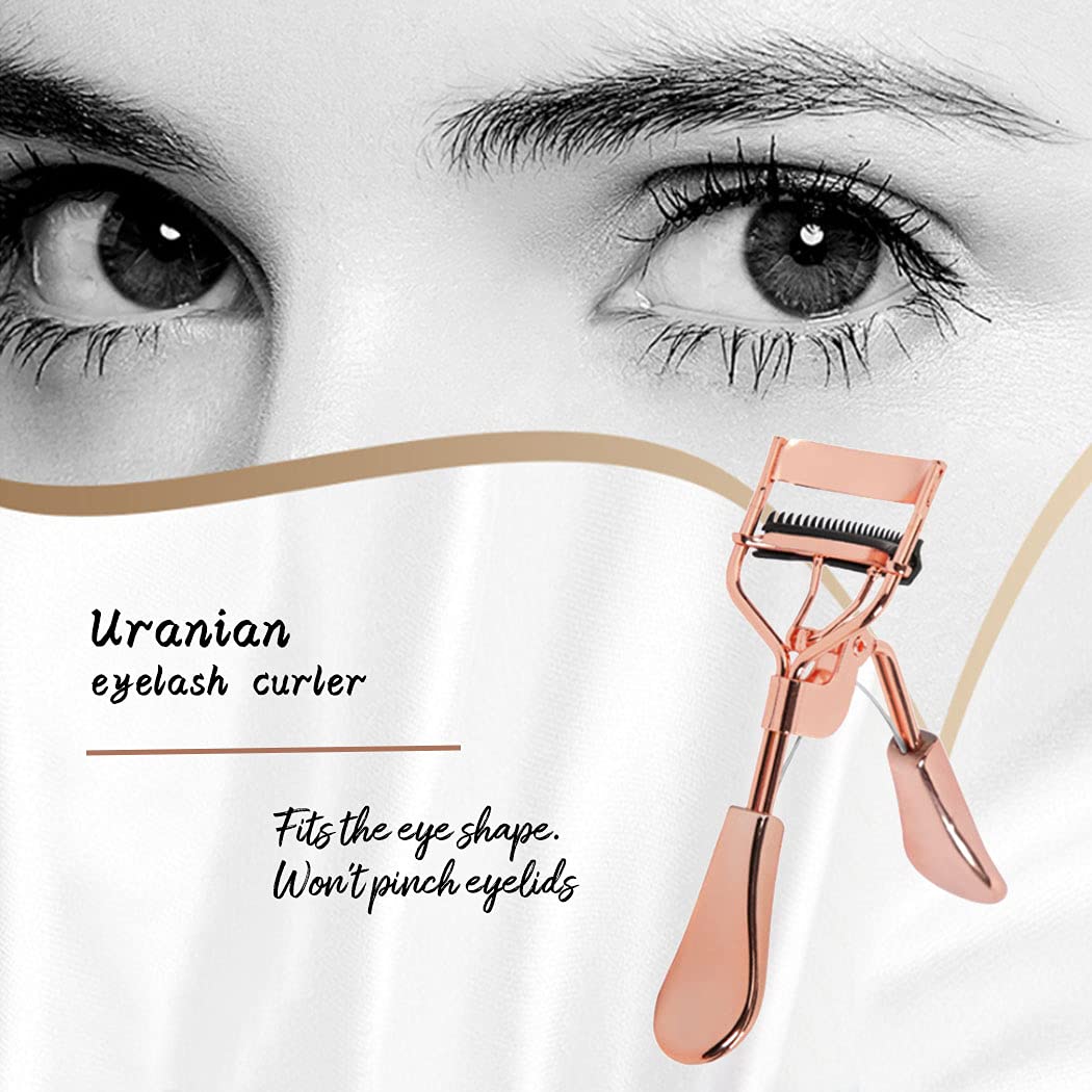 Uranian Belleza rizador de pestañas peine rizador de pestañas con 2 almohadillas de repuesto de silicona premium rizador de pestañas herramienta de maquillaje para mujeres y niñas