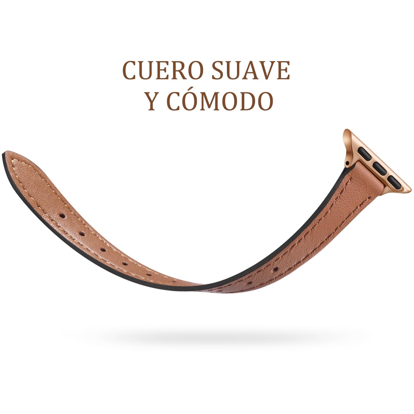 Correa delgada de cuero Vcegari marrón genuino compatible con Apple Watch Series 10-1 SE Ultra 2