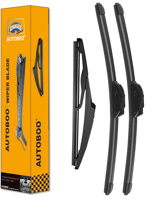 AUTOBOO - Limpiaparabrisas de 26 pulgadas + 16 pulgadas con limpiaparabrisas trasero de 11 pulgadas de repuesto para Hyundai Accent Kona Electric Kia Rio 2012-2017, calidad de fábrica original