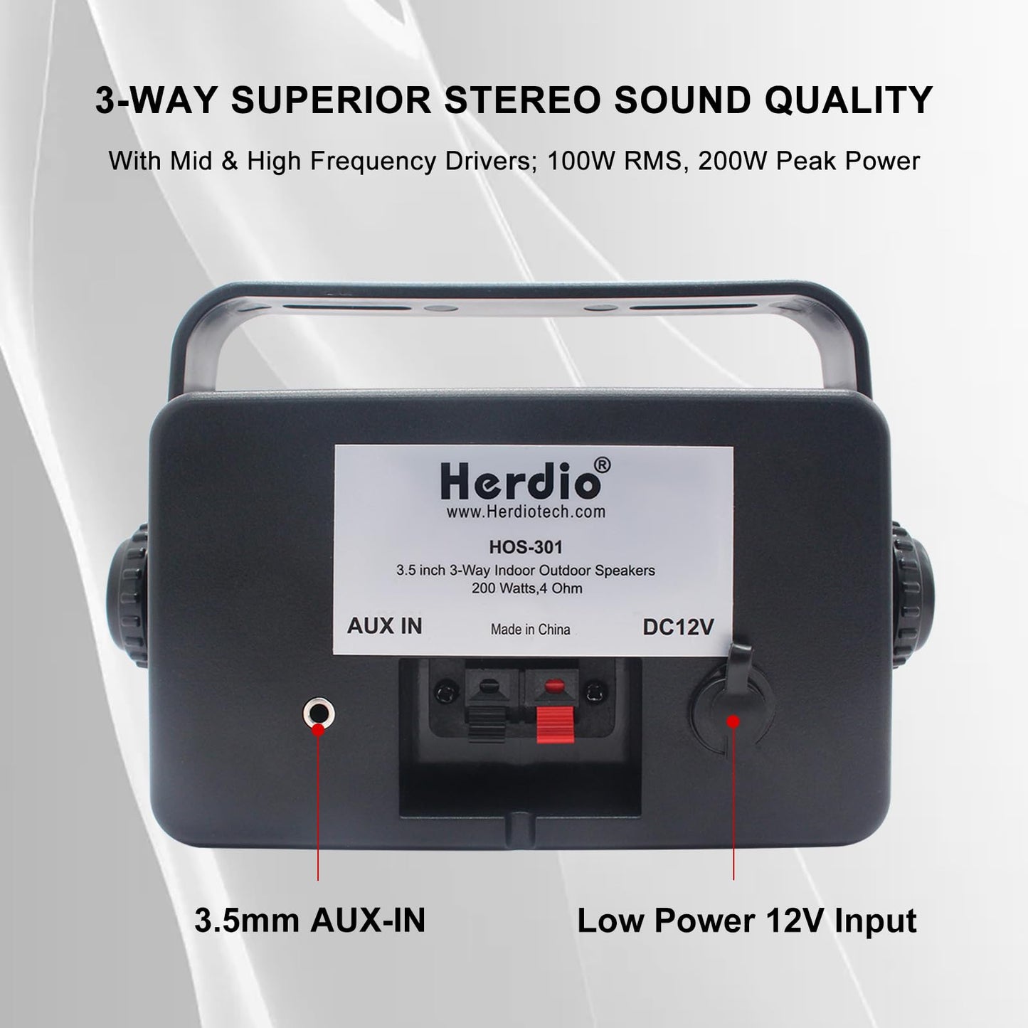 Herdio 3.5 Pulgadas Bluetooth Bocinas para Exterior, 200W Altavoces para Exteriores, Resistente al Agua, Adecuado para el hogar, Patio, Terraza,Patio Trasero (2 Altavoces,Negros)