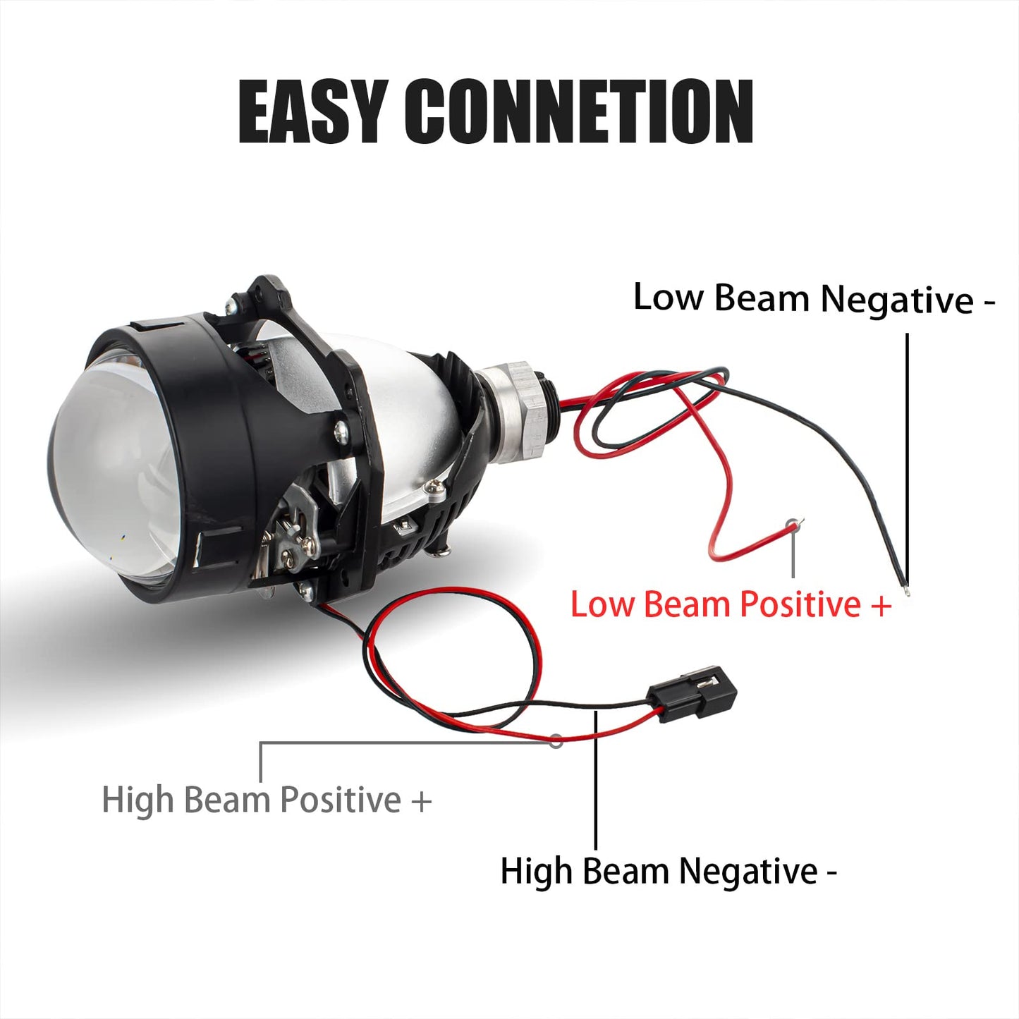 HDYEGIOU - Lente de proyector de 7.6 centímetros Bi LED, ojos de ángel blanco amarillo LED, recubrimiento negro, luz direccional DRL, luz delantera de coche o motocicleta, kit de retroajuste para H1,