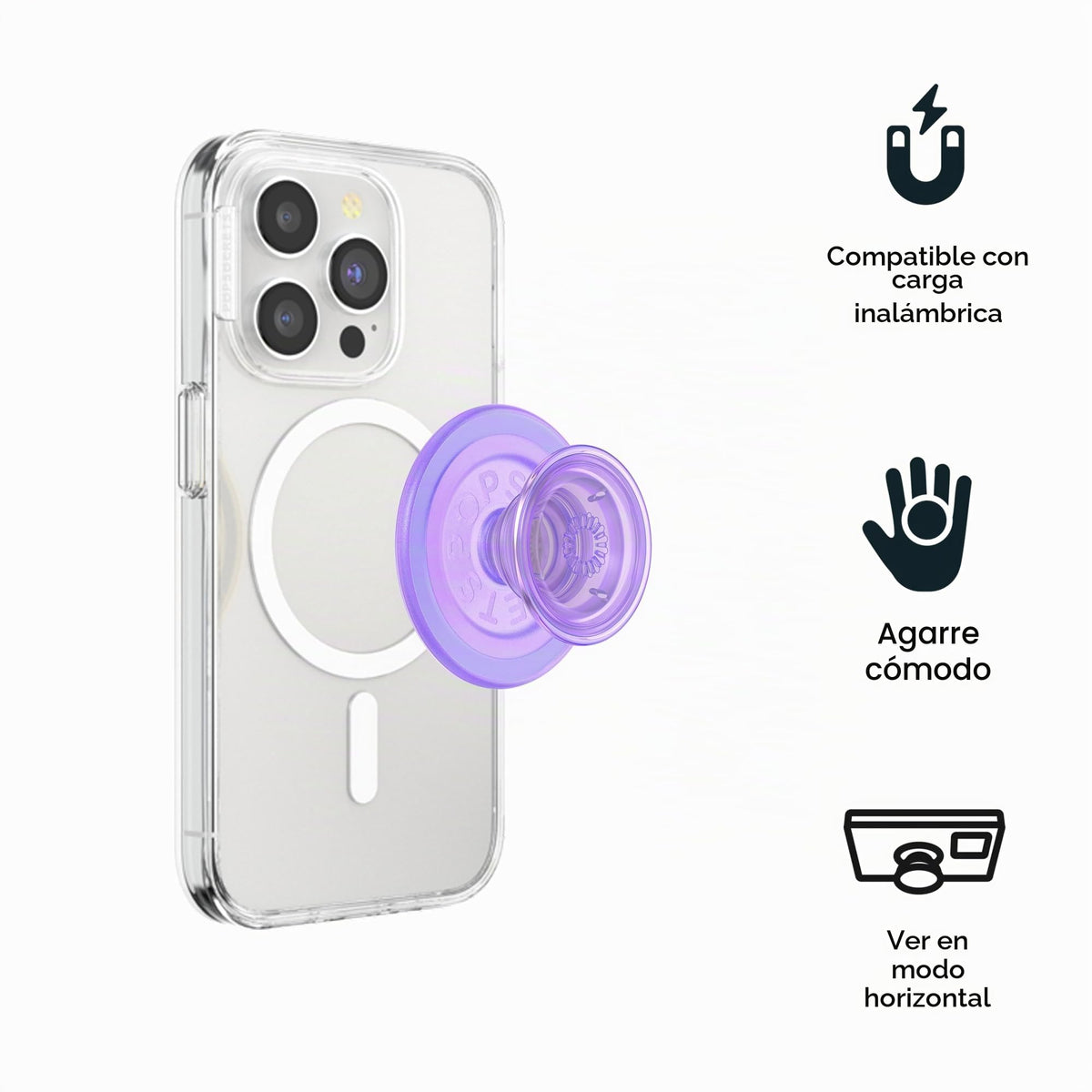 Soporte y Agarre Magnético PopGrip para iPhone con Parte Superior Intercambiable para MagSafe