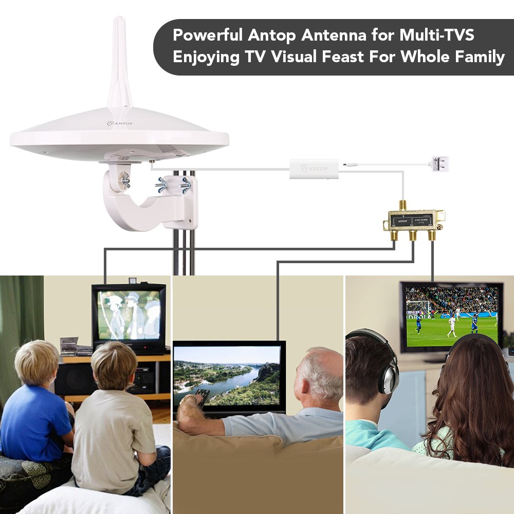 Antena HDTV ANTOP UFO 720° Blanco con Amplificador Smartpass y Filtro 4G LTE para Exteriores