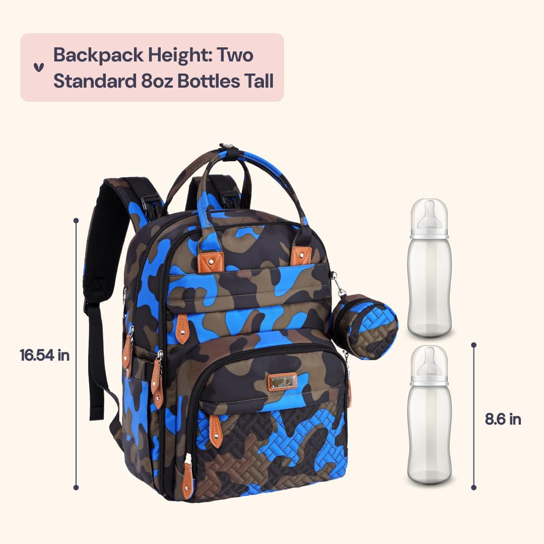 BabbleRoo - Mochila para pañales para bebé, multifuncional, impermeable, mochila de viaje, piel vegano, azul medianoche, Large, Mochilas Daypack