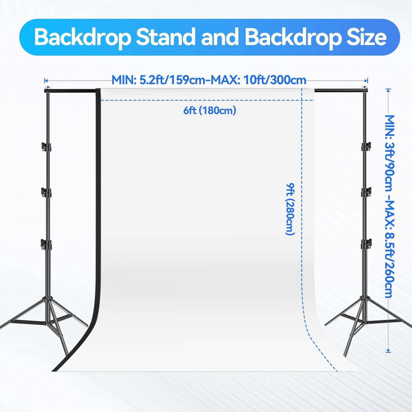 EMART Kit Soporte De Fondo 8.5×10ft con Telas Negras Y Blancas