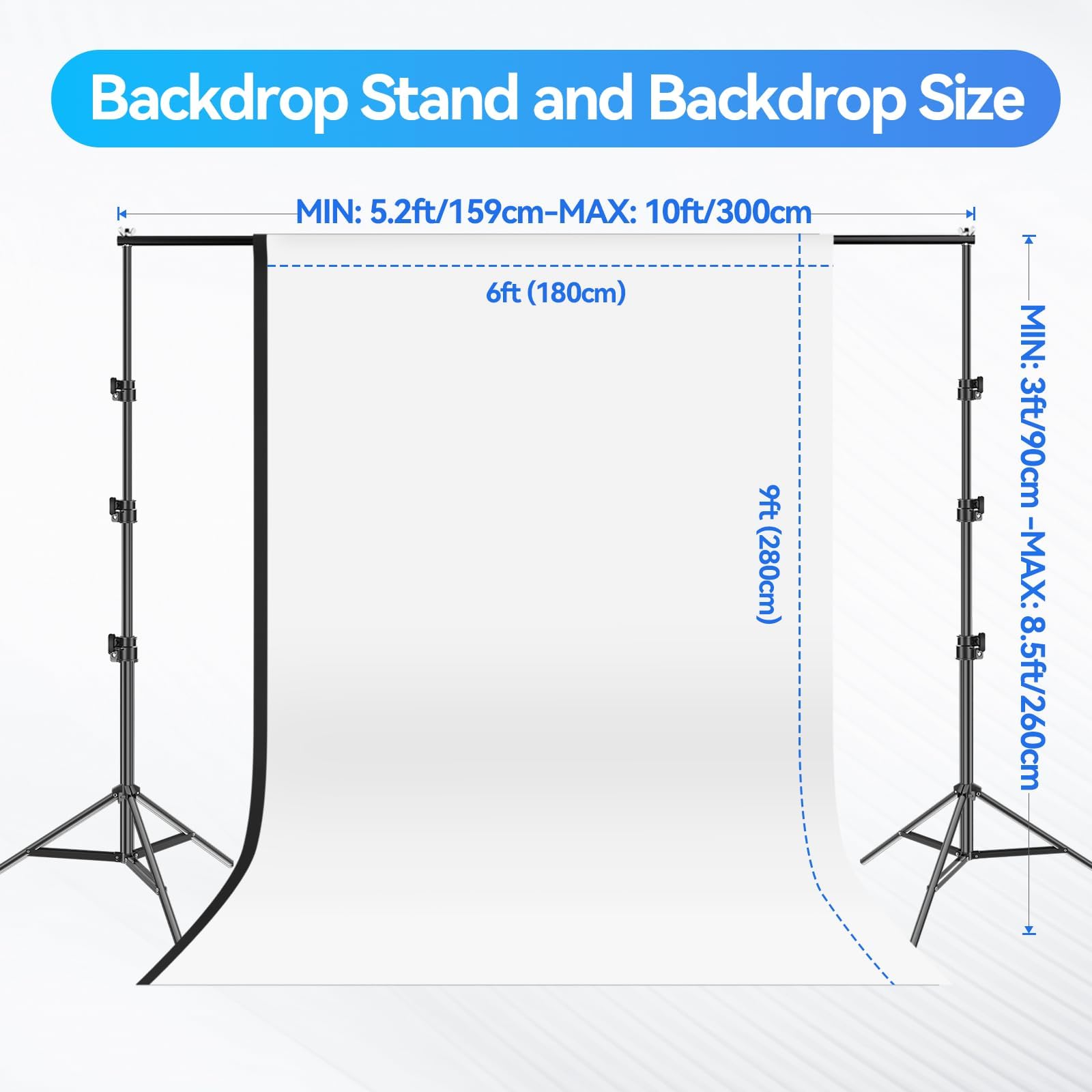 EMART Kit Soporte De Fondo 8.5×10ft con Telas Negras Y Blancas