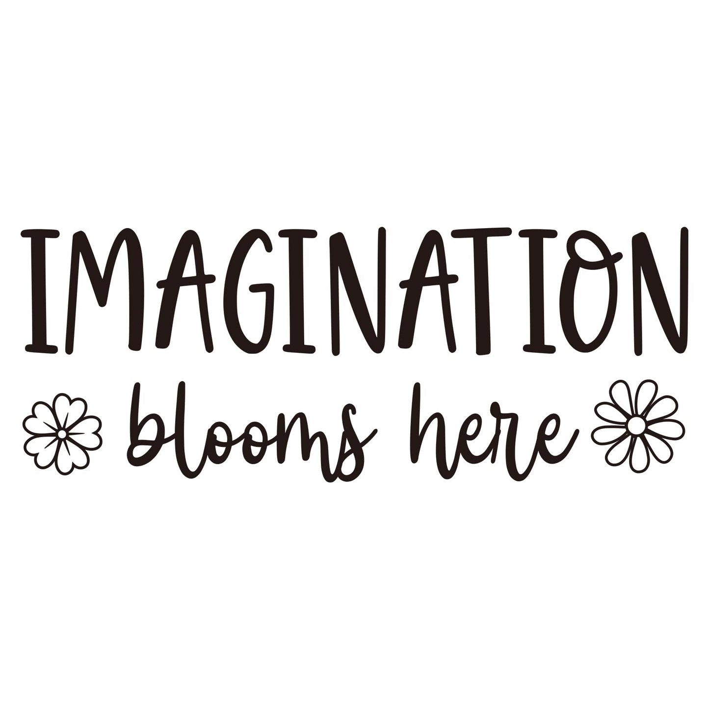 Imagination Blooms Here - Calcomanía de pared de vinilo inspiradora para sala de juegos para niños, decoración de aula