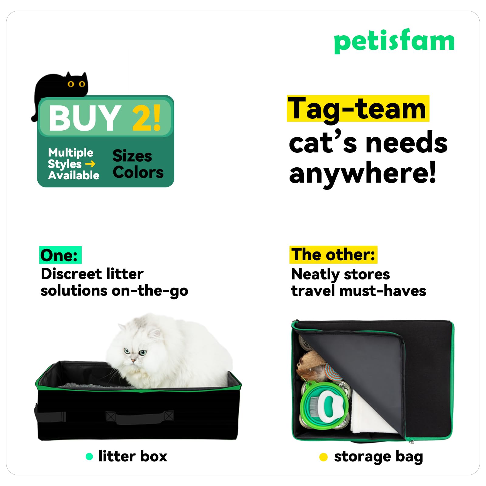 Caja de arena para gatos con 1 plegable y 1 cuchara. Portátil, ligero, a prueba de fugas, fácil de sotrage (para gatos medianos y gatitos, negro)