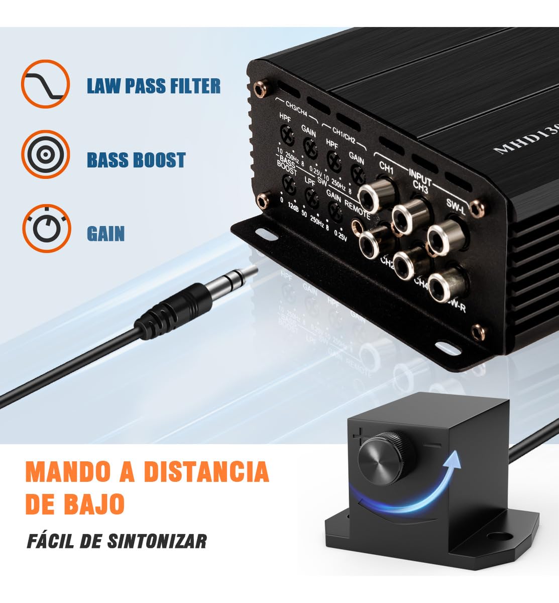 AUDISHAKO 4400W Amplificador de Audio para Coche de 5 Canales,Amplificador para Auto de Clase D, 2 Ohm 150W x 4 Canales +550W Subwoofer Amplificador para Coches Deportivos y Otros Sistemas de Audio