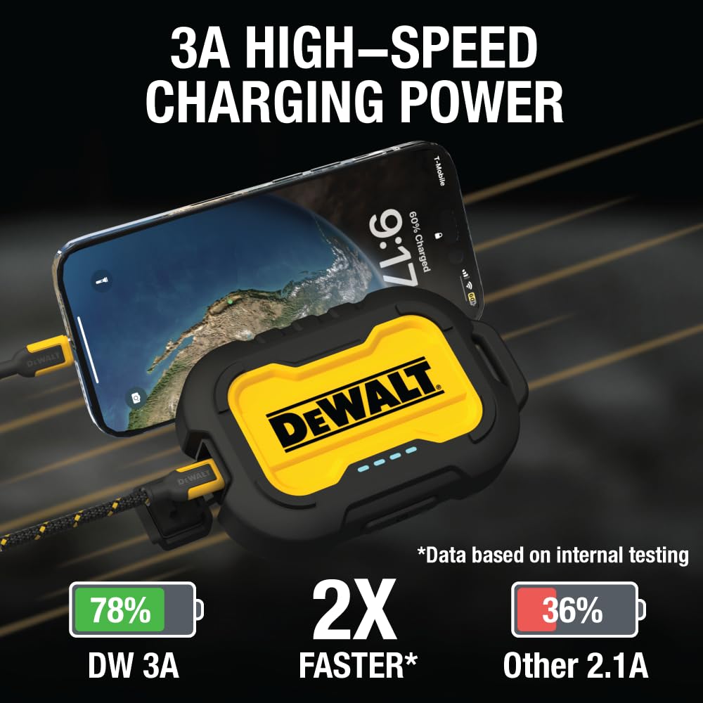 DEWALT Cargador portátil, Power Bank, batería de 10.000 mAh con Puerto USB-C para iPhone 15/15 Plus/15 Pro/15 Pro MAX, iPhone 14/13, Samsung Galaxy.