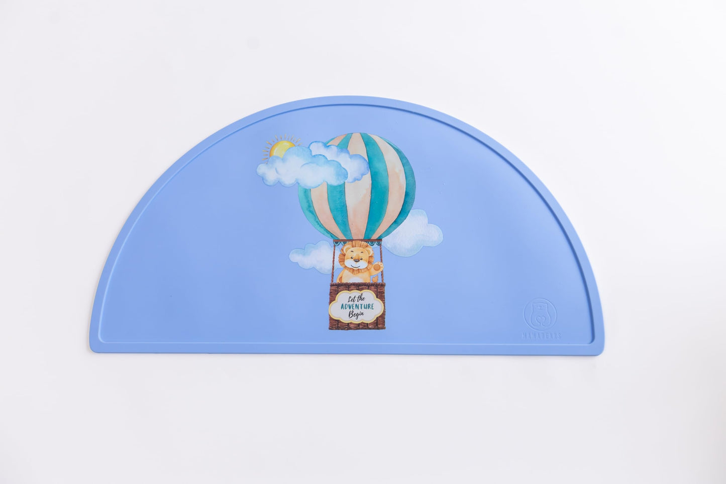Mamabears - Babero y tapete de silicona para bebé, para niños, niñas, bebés y niños pequeños, impermeable, ajustable, sin BPA, color azul polvo (leones)