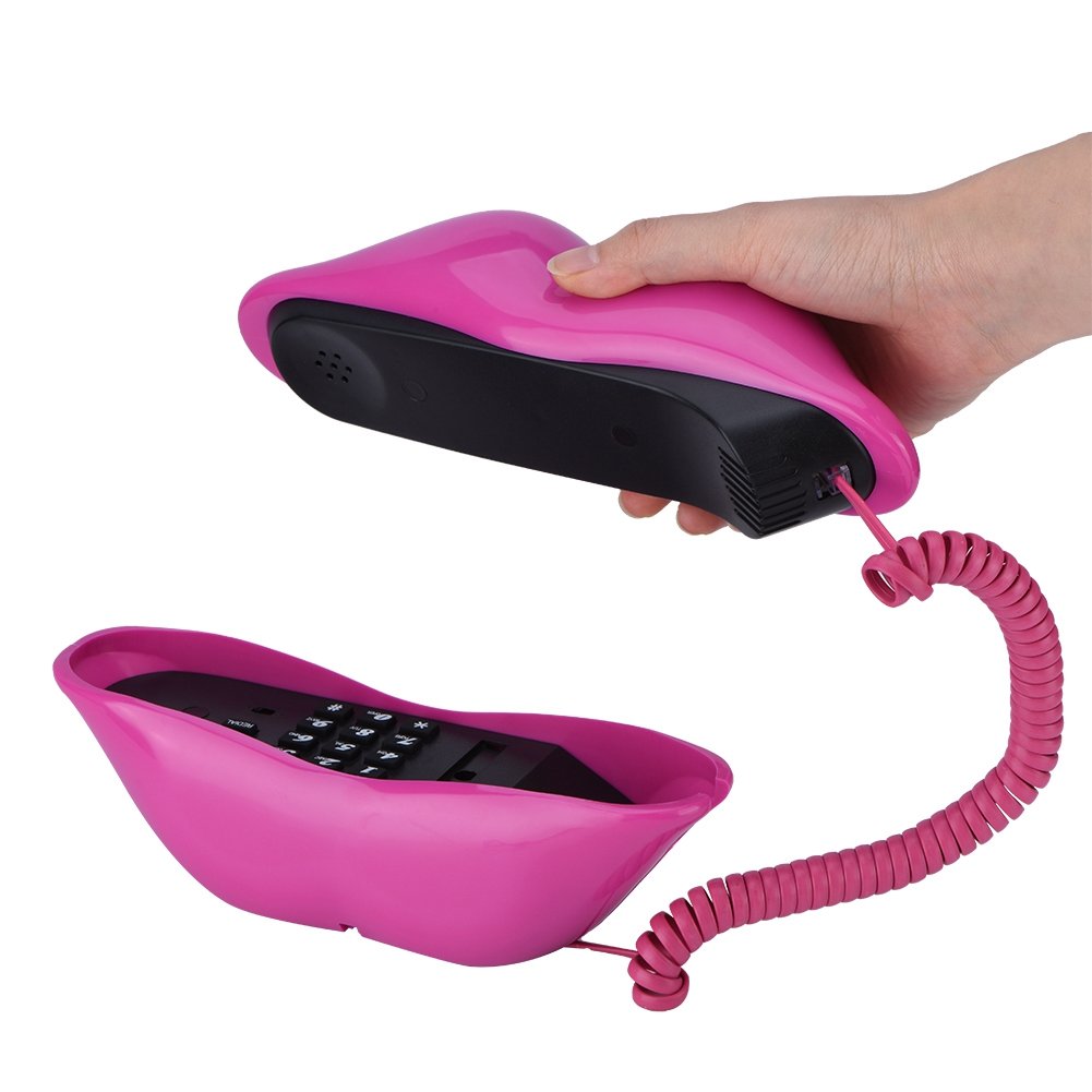 Fosa Labios Sexy teléfono Fijo por Cable, Divertido Rosa Labios Rojos Boca Caliente Beso plástico Creativo teléfono con Cable Fijo Teléfono de Escritorio para Oficina en casa