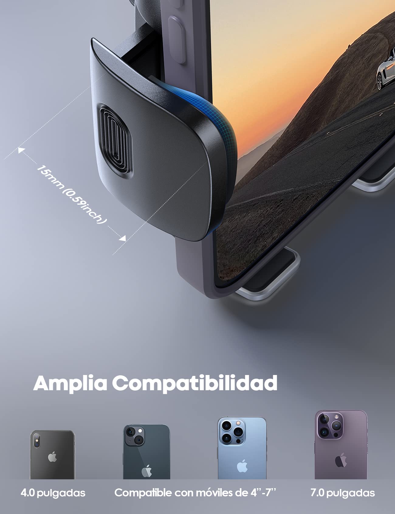 Lamicall Soporte Celular Auto, Porta Celular para Auto - [Clip Elástico Automático] Soporte para Celular Automovil, Porta Carro, Soporte Coche iPhone Smartphone Android Celular de 4 a 7 Pulgadas