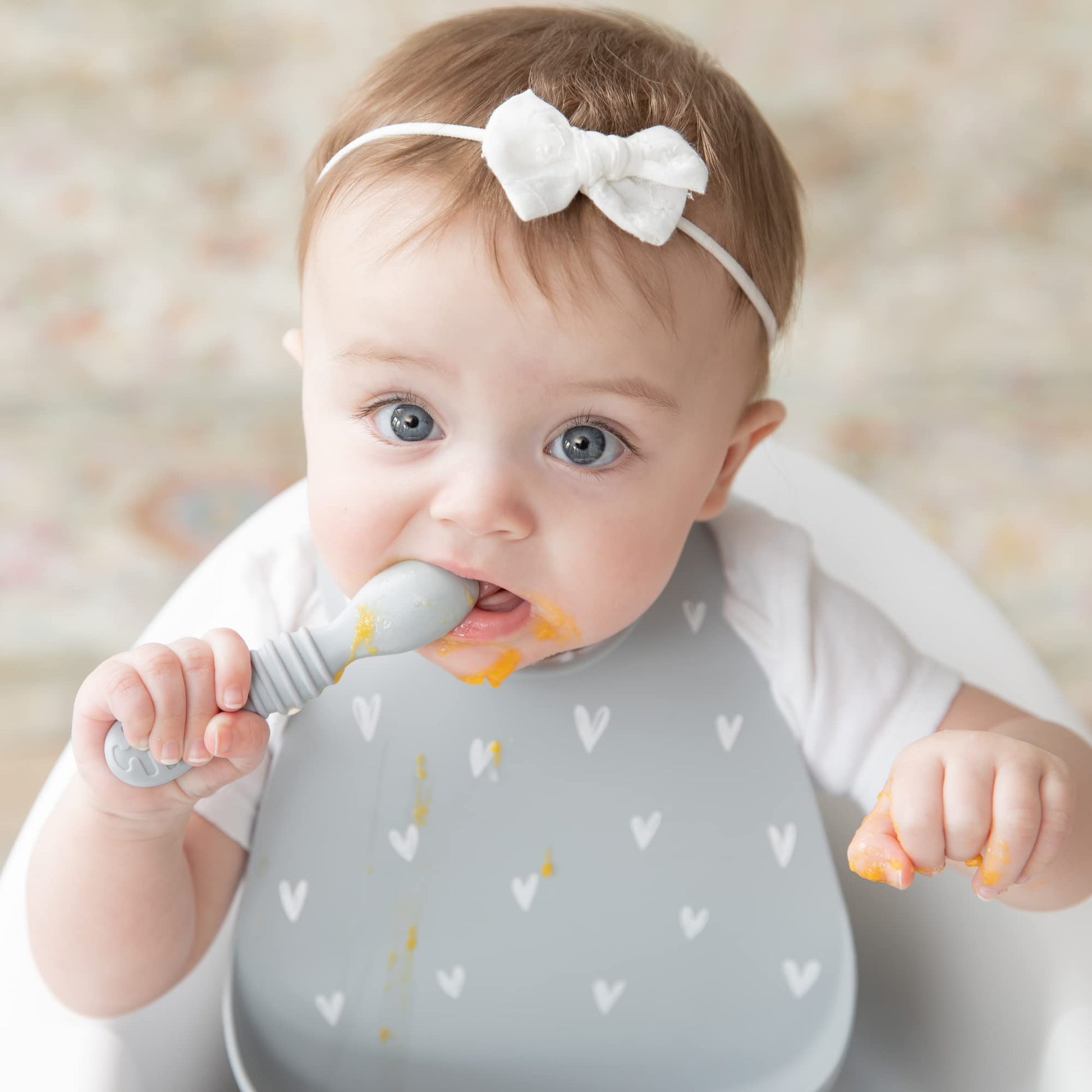 Bumkins - Juego de utensilios para bebé, cucharas de entrenamiento de silicona para sumergir, punta suave, autoalimentación, masticar, destete LED para bebé, suministros de entrenamiento para el