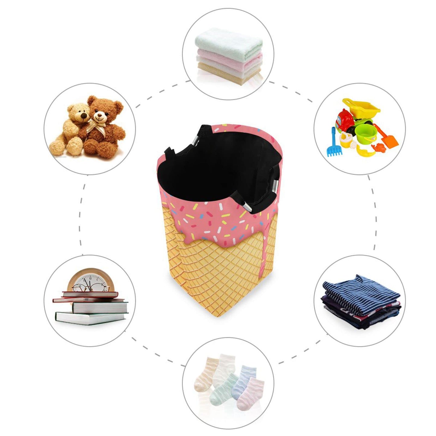 JUMBEAR Cesta de lavandería con cono de helado, plegable, grande, para guardería, con asa, para recámara, baño, recámara, habitación de los niños