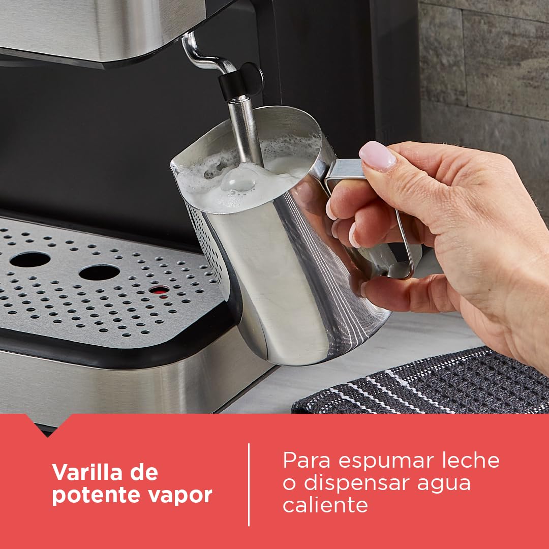 BLACK+DECKER Máquina de Espresso Semi Automática, 20 Bares, Compatible Cápsulas Nespresso y Café Molido, EM0312-0SDLA