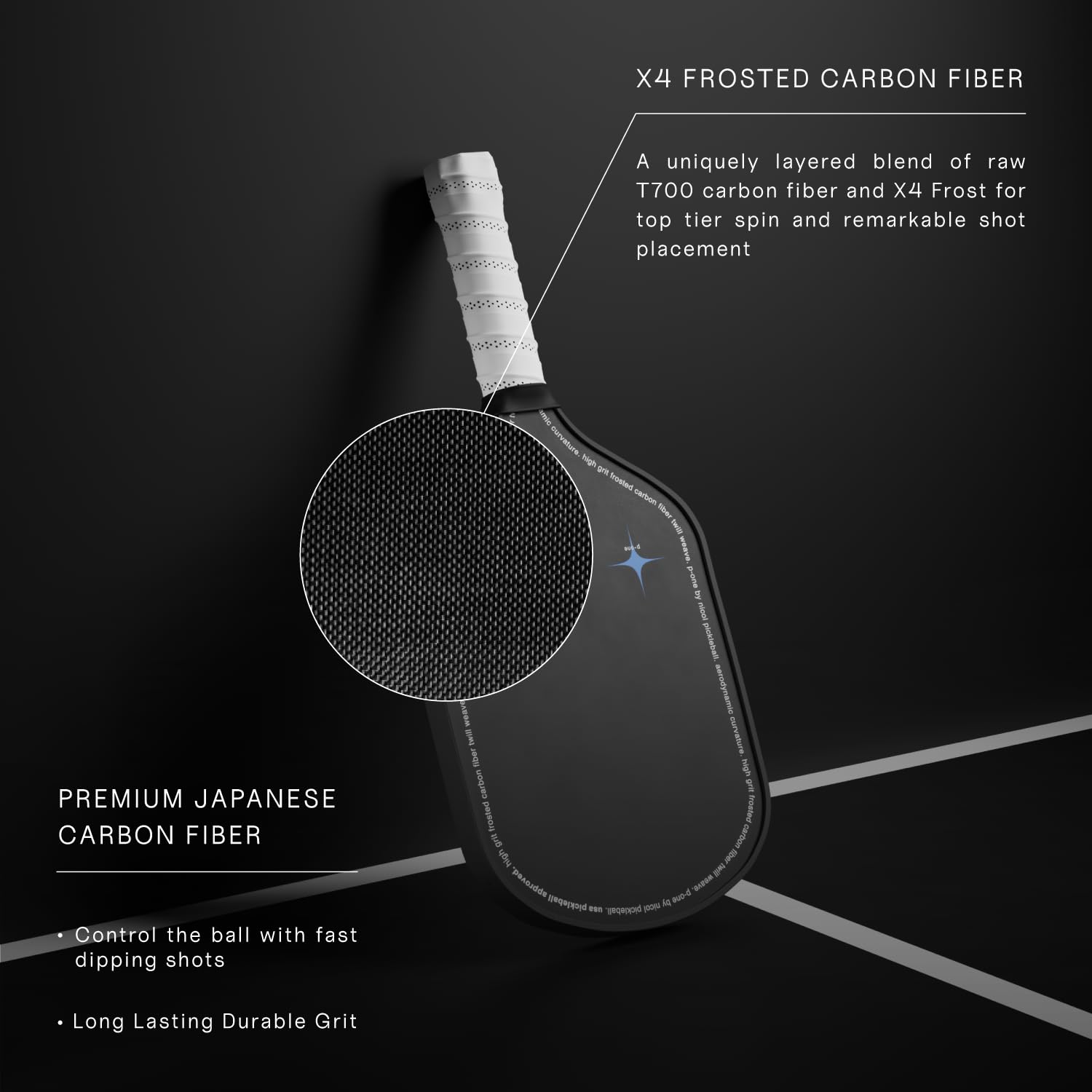 Paleta de Pickleball Nicol Pickleball Alargada Fibra de Carbono Japonesa Premium para un Giro y Control perfectos para Hombre y Mujer