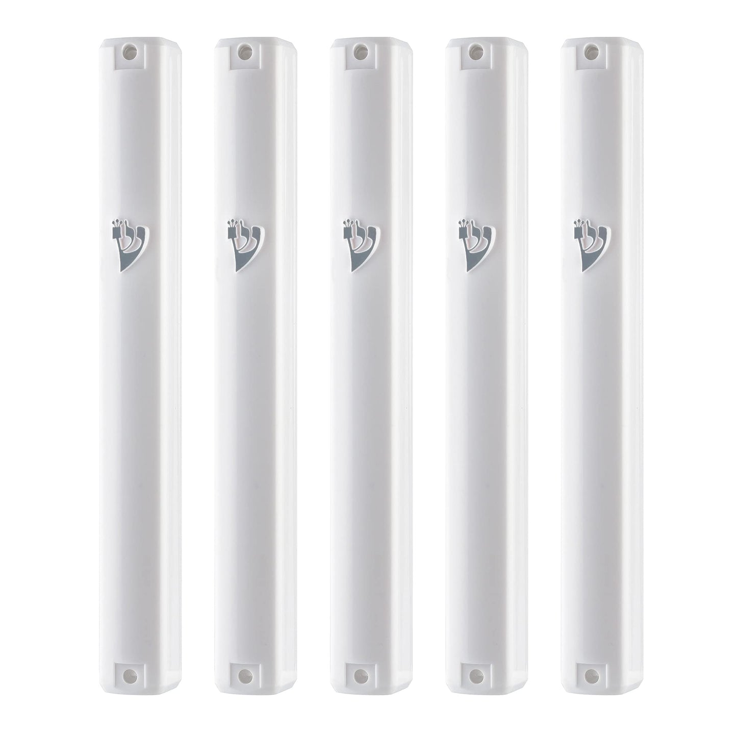 SUPER STAM MEZUZAH - Soporte para Caja (shidell) (plástico Plateado) con Forma Rectangular de 6.3/4 Pulgadas -17.5 x 2 x 2 c''m, Corcho de Goma Impermeable Lote de 5 (Blanco, 15 (para Rollo de 15 cm)