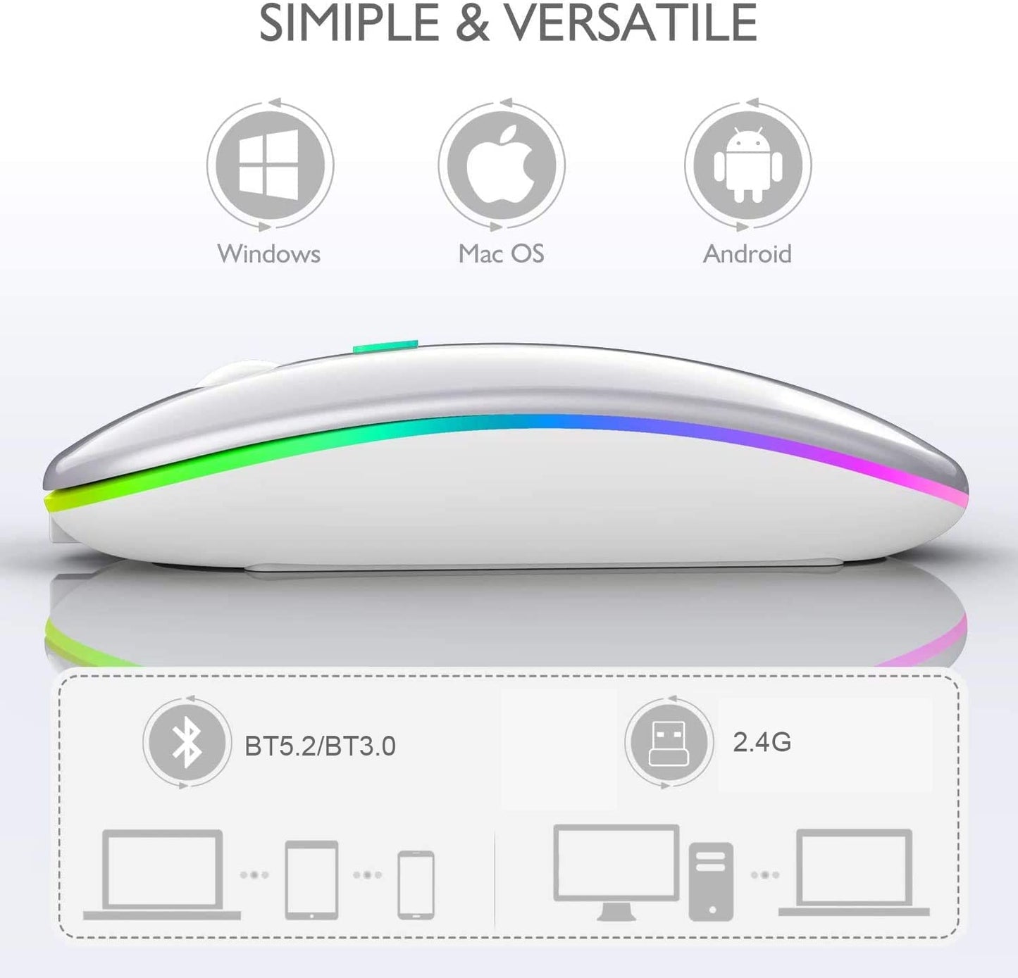 Mouse Inalámbrico Uplayteck LED Bluetooth Recargable Silencioso