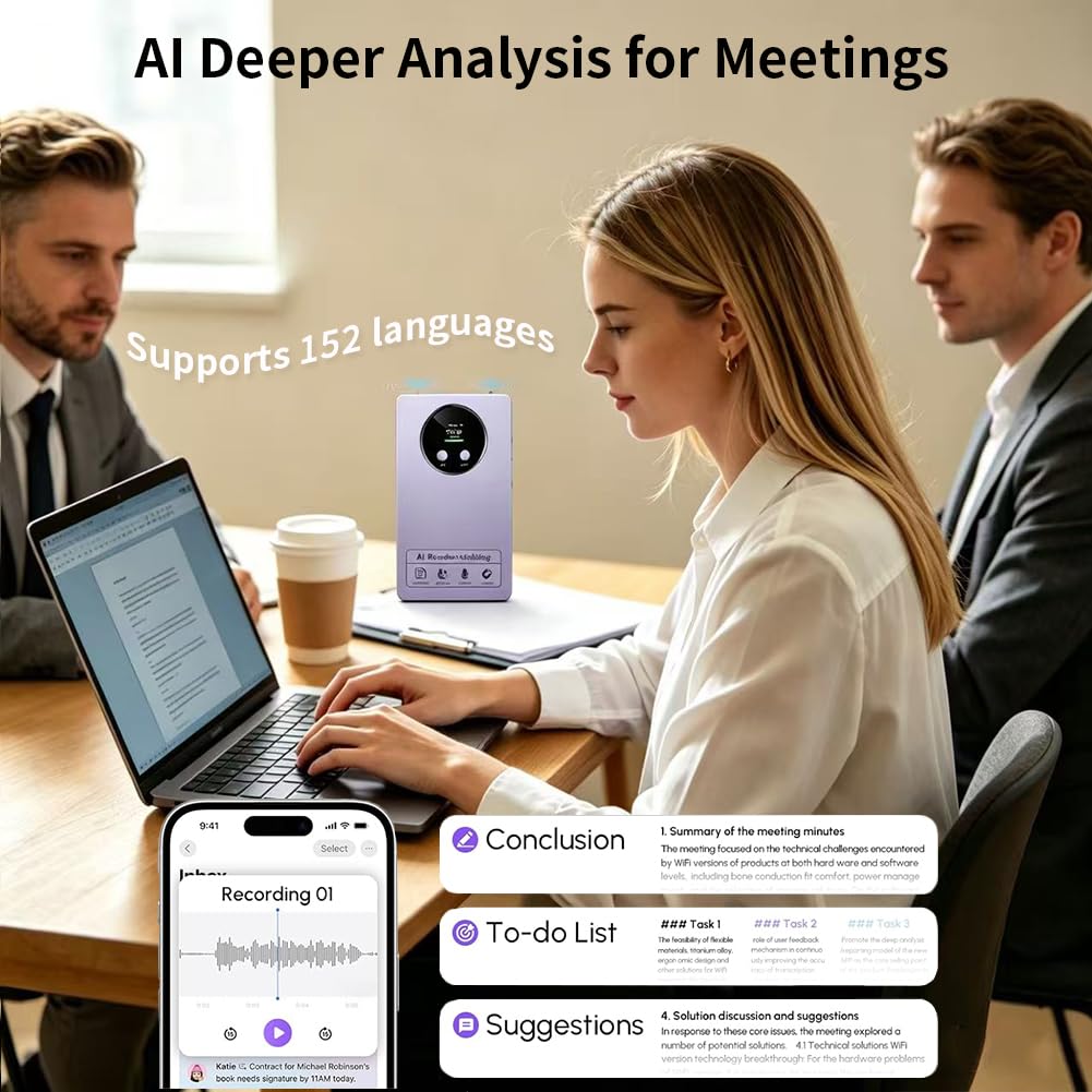 Grabadora de Voz Digital AI 64 GB con Transcripción y Traducción en Múltiples Idiomas