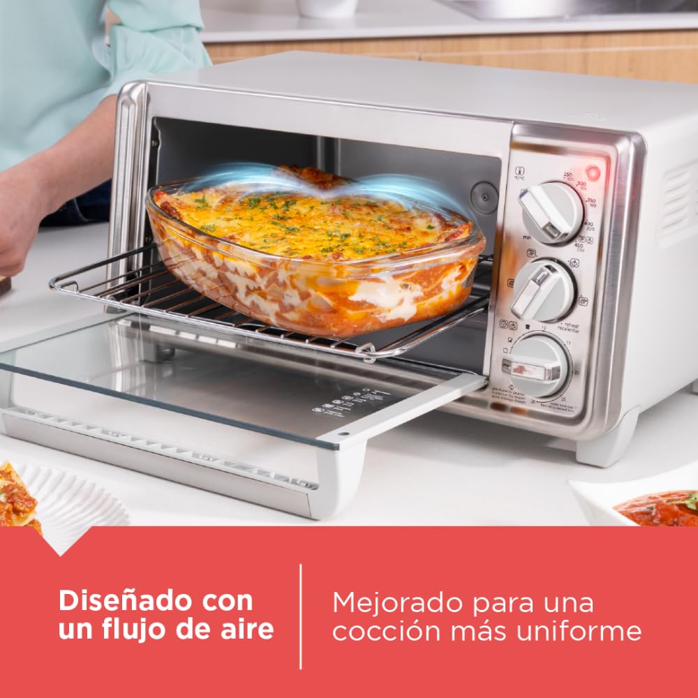 Black+Decker Horno tostador de 4 rebanadas, TO4130-1SDLA con tecnologia Eventoast para un tostado uniforme, 5 Funciones de cocción, 1150 Watts