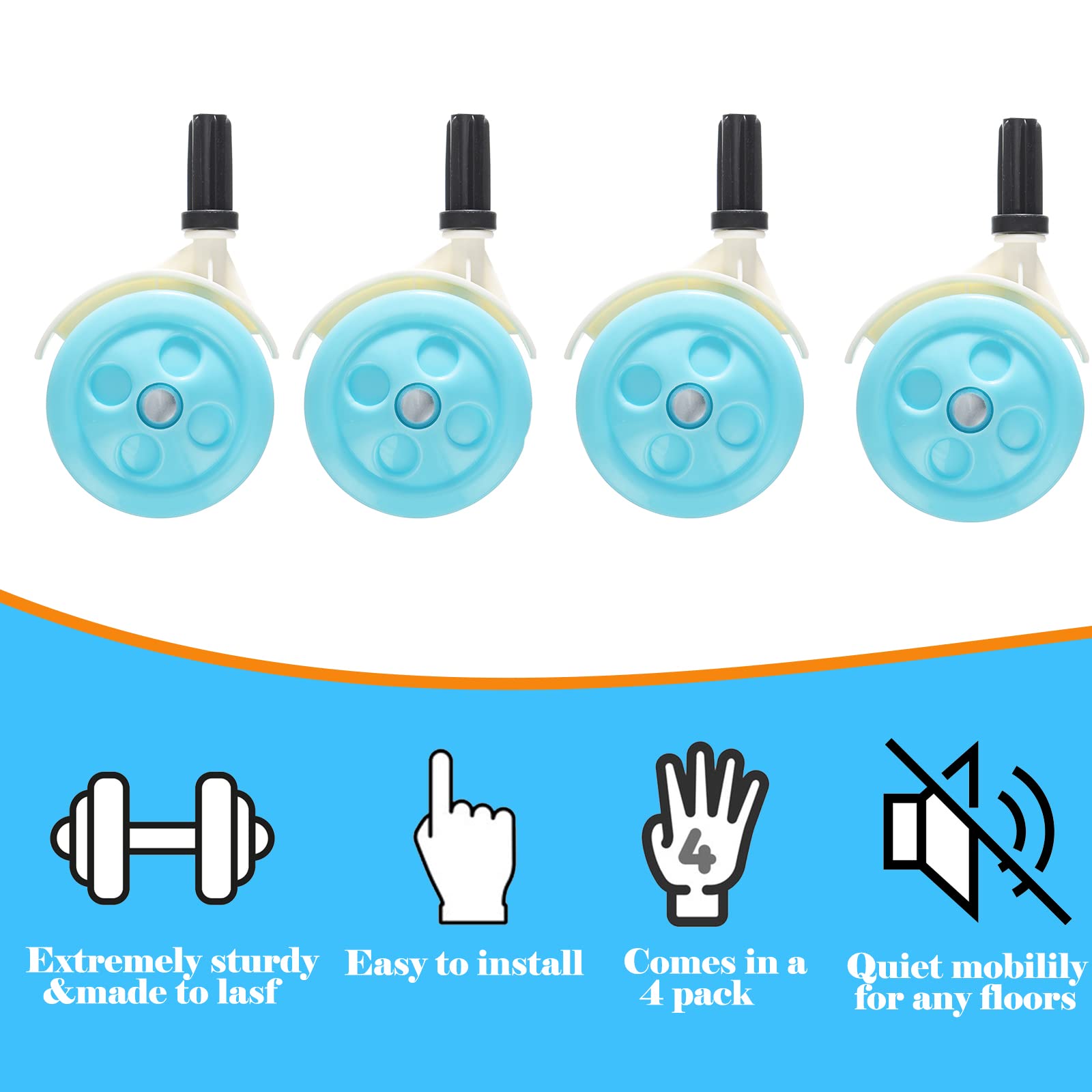 BAYWYI Reemplazo de Ruedas para Andador de Bebé, Juego de 4, Accesorios para Andador de Bebé, Ruedas de Plástico, Ruedas Universales, 10Mm Cielo Azul