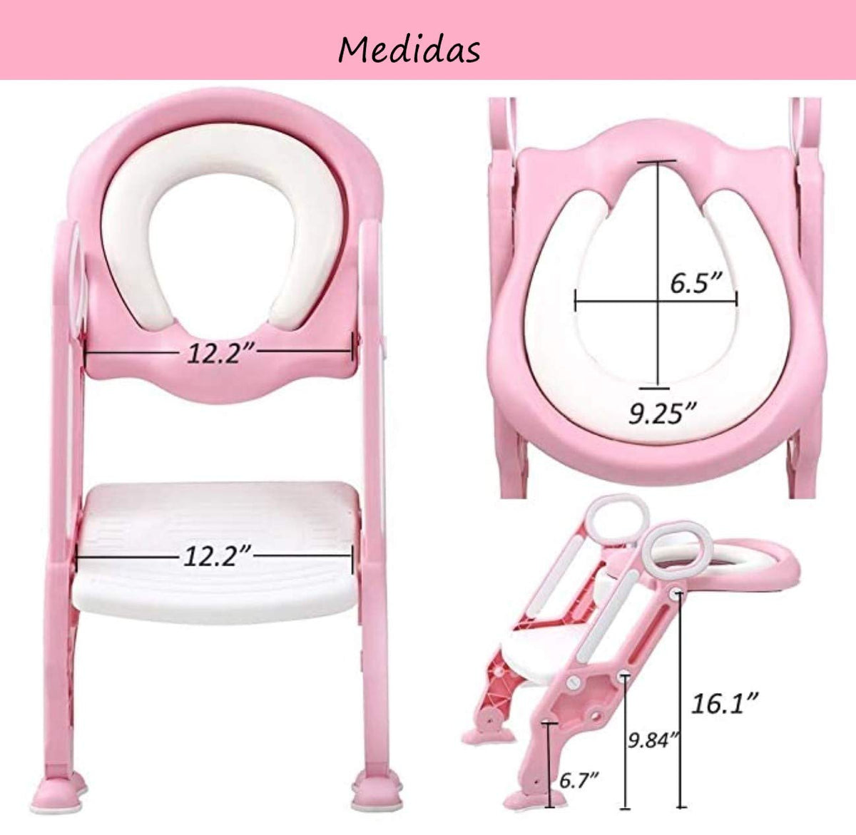 PAPU BABY Asiento Entrenador para Inodoro Acolchonado con Escalera (Rosa/Blanco)