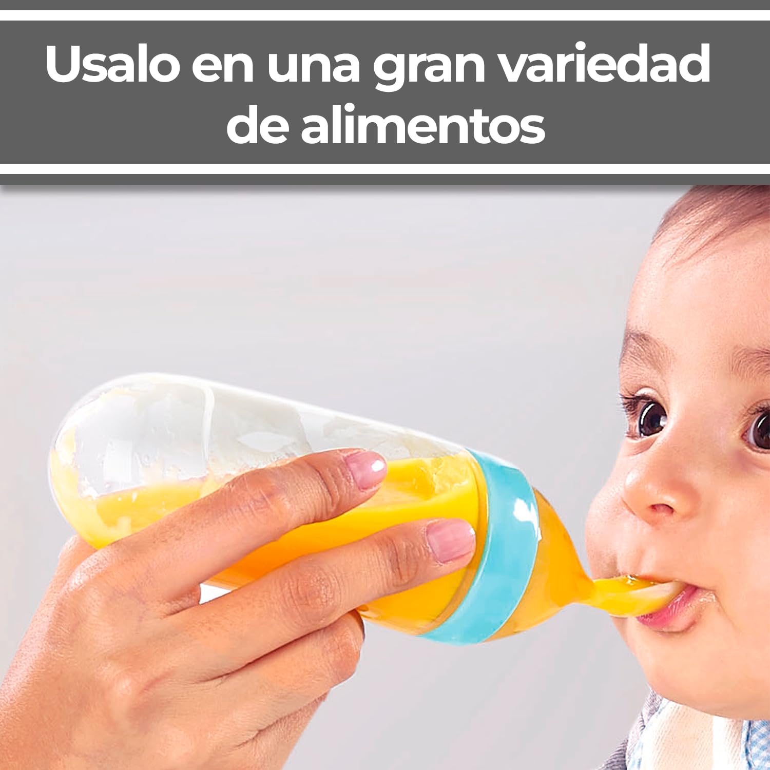 Cuchara Alimentadora para Bebés Dispensador de papillas de Silicona Flexible con Ventosa Libre BPA 90ml (Amarillo)