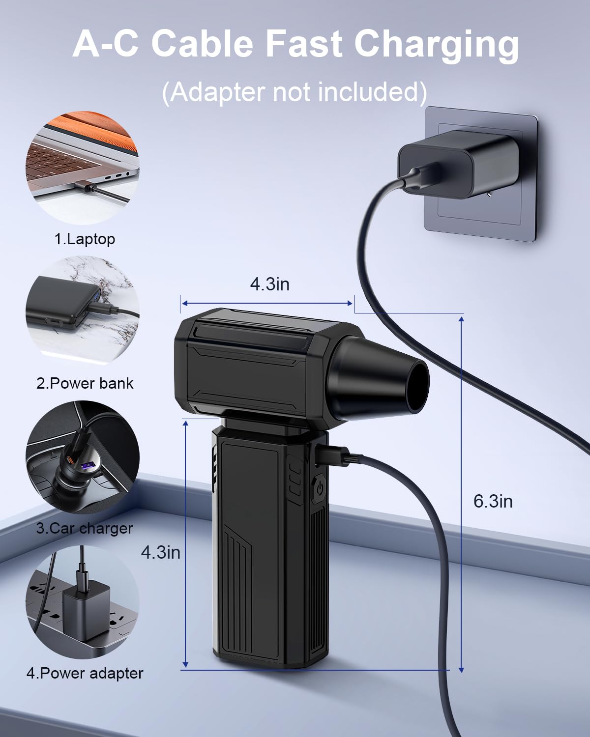 Plumero eléctrico de aire comprimido, ventilador de aire de alta velocidad de 33.0000 rpm, mini jet inalámbrico recargable para computadora, coche, teclado y limpieza de polvo para exteriores en casa