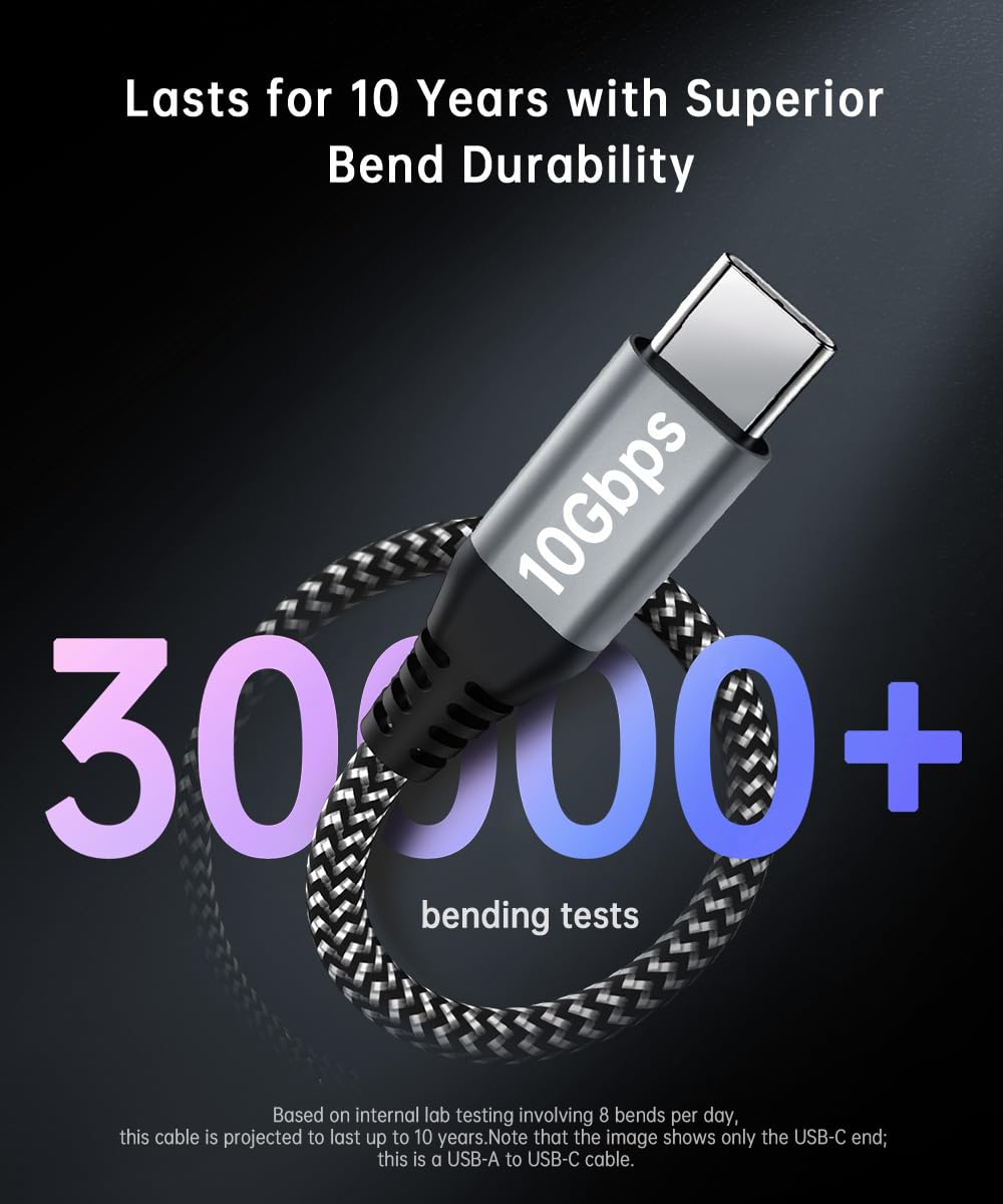 Cable USB C a USB 3.2 Gen 2 de 10 Gbps de transferencia de datos, 3.1A USB a tipo C, carga rápida para iPhone 15 Pro, Samsung Galaxy S20/S10, Sandisk SSD portátil, banco de energía, Android Auto